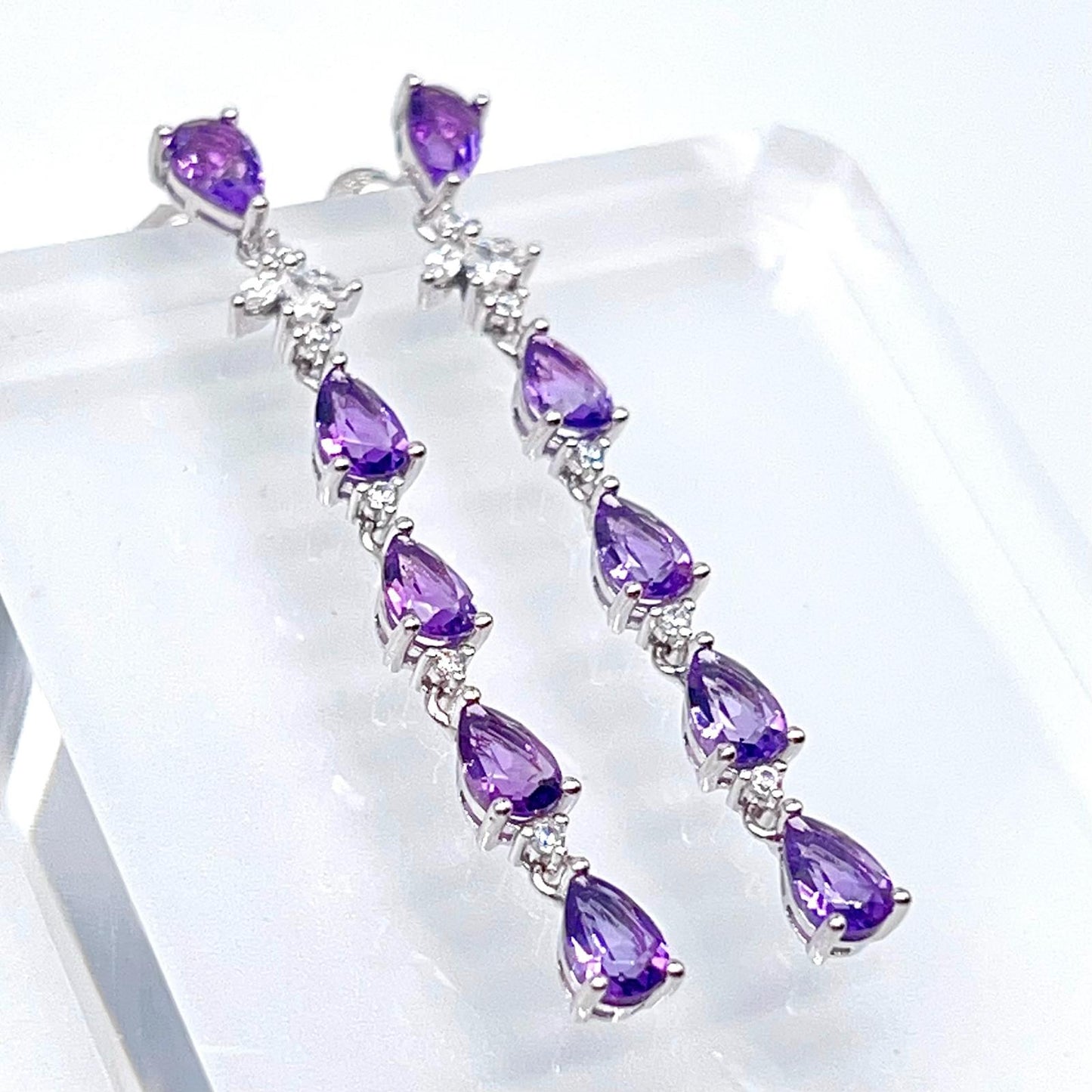 Contemporary Cocktail. Earring in Silver 925 with Amethyst, Topaz, Citrine, 5 Stone Chain