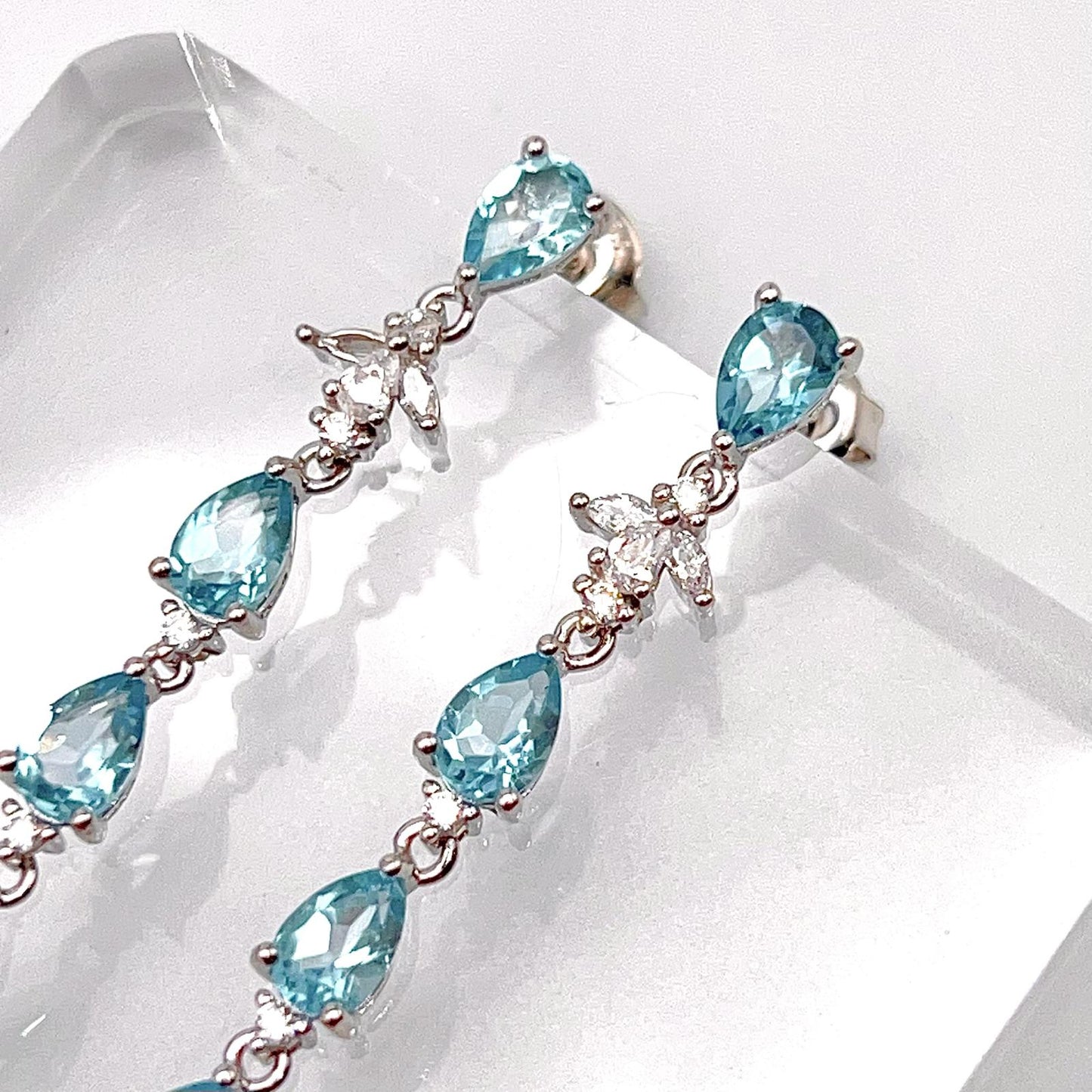 Contemporary Cocktail. Earring in Silver 925 with Amethyst, Topaz, Citrine, 5 Stone Chain