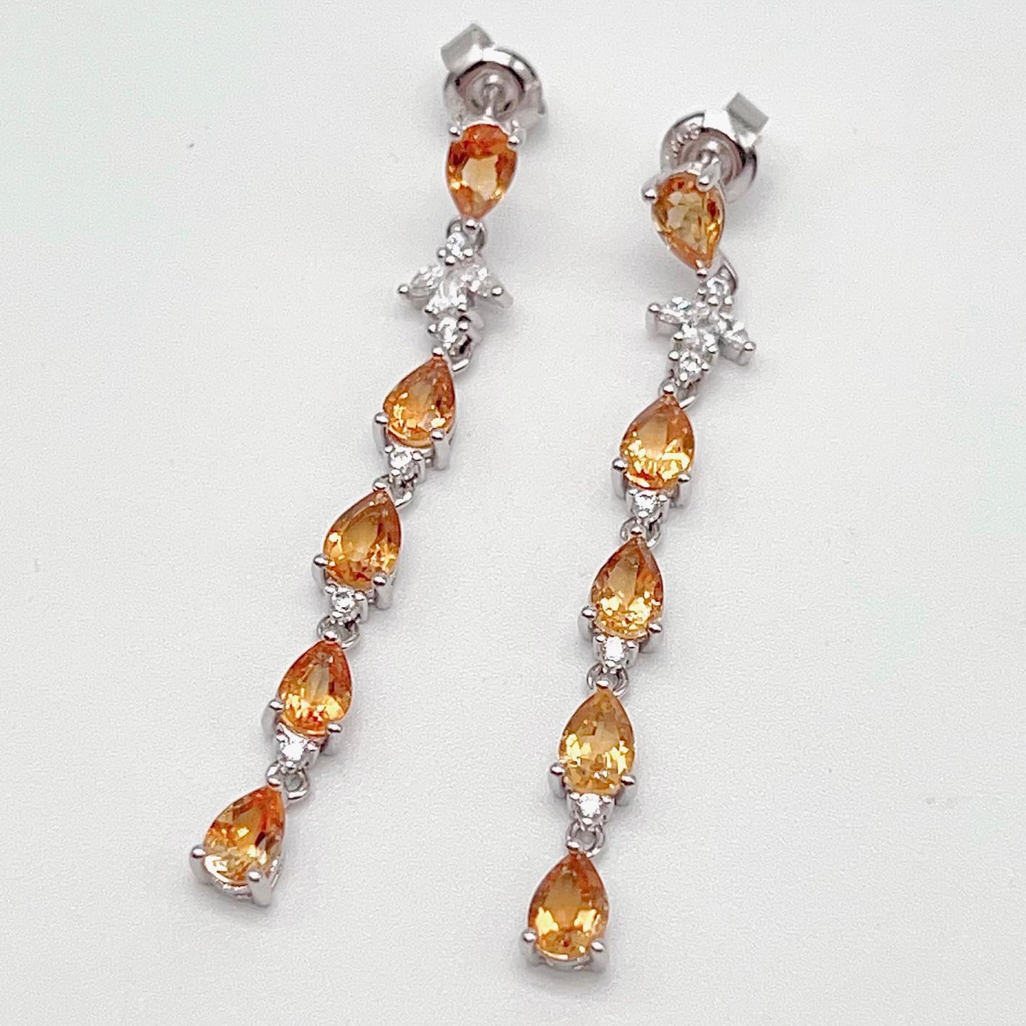 Contemporary Cocktail. Earring in Silver 925 with Amethyst, Topaz, Citrine, 5 Stone Chain