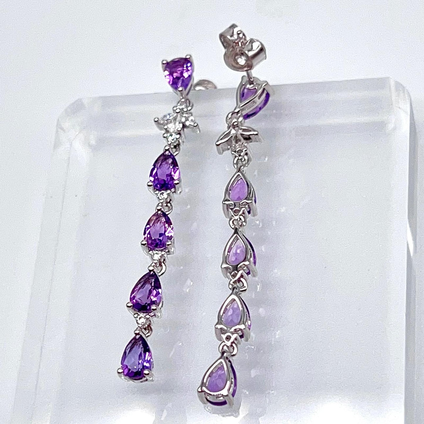 Contemporary Cocktail. Earring in Silver 925 with Amethyst, Topaz, Citrine, 5 Stone Chain
