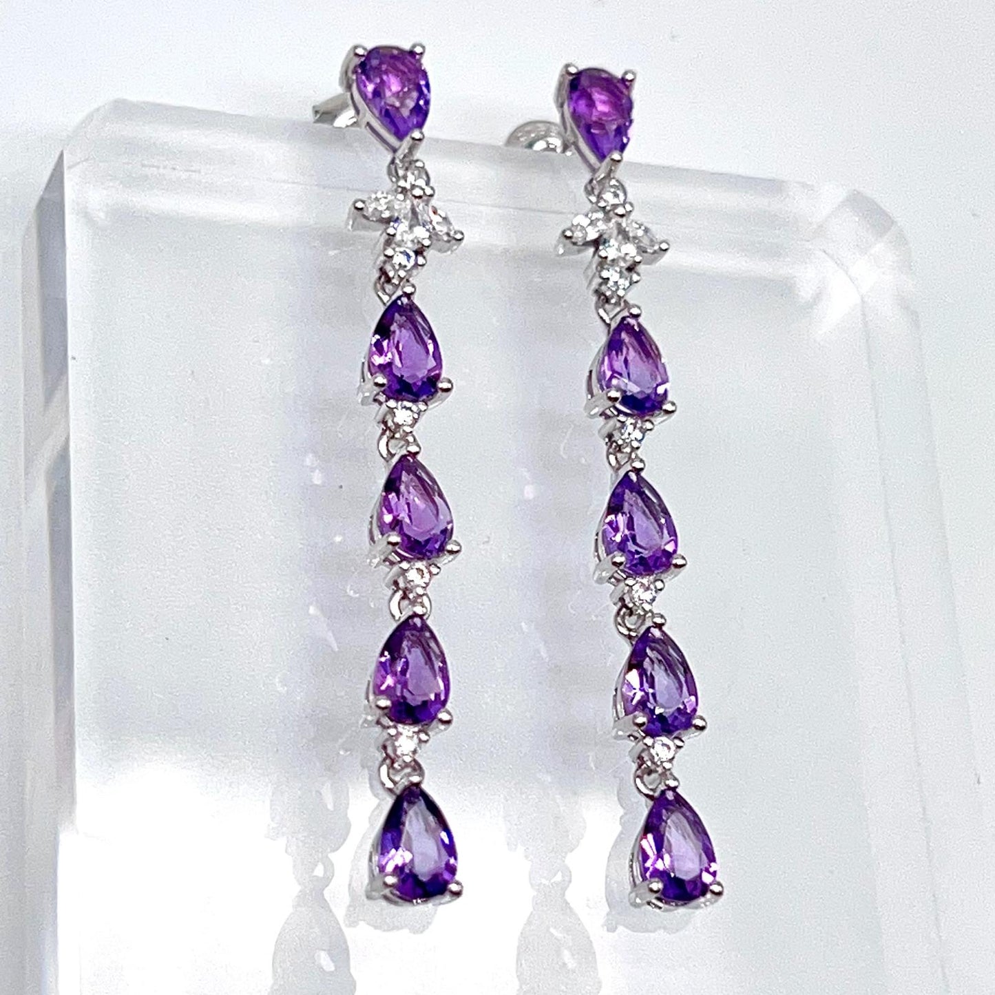 Contemporary Cocktail. Earring in Silver 925 with Amethyst, Topaz, Citrine, 5 Stone Chain