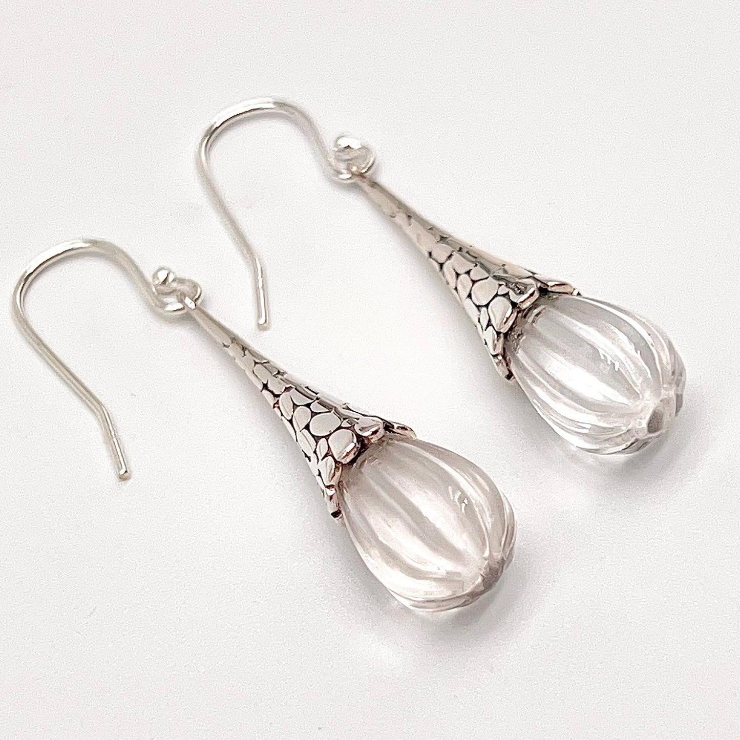 Retro Wind . Quartz drop dangle Earrings in Pumpkin shape in Silver 925