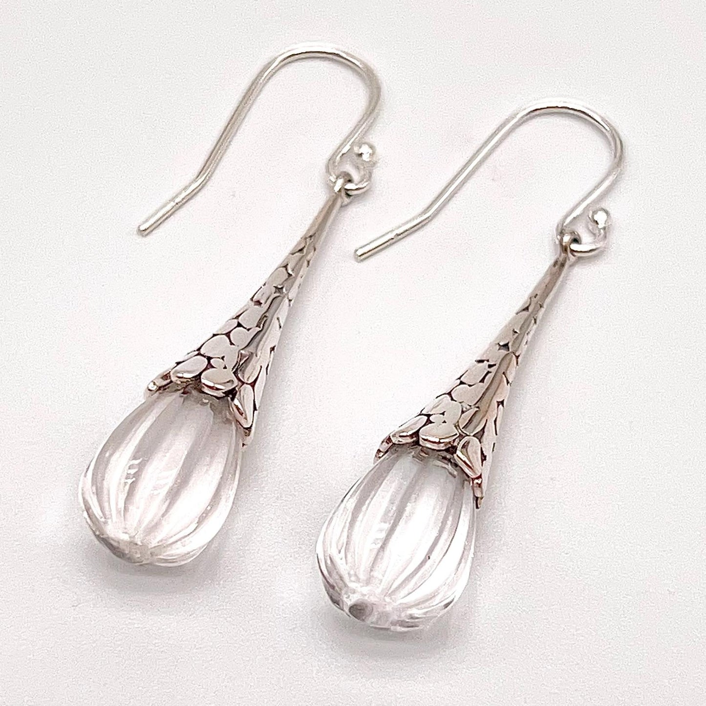 Retro Wind . Quartz drop dangle Earrings in Pumpkin shape in Silver 925