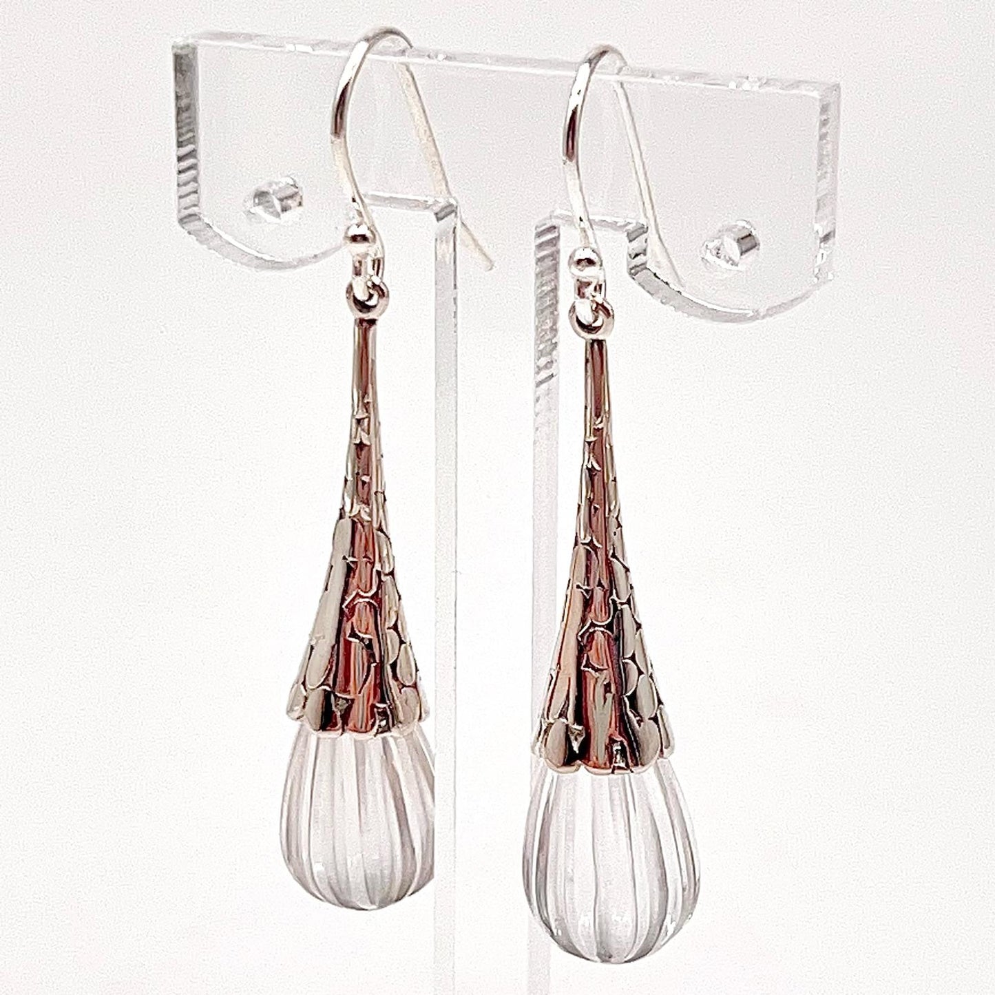 Retro Wind . Quartz drop dangle Earrings in Pumpkin shape in Silver 925