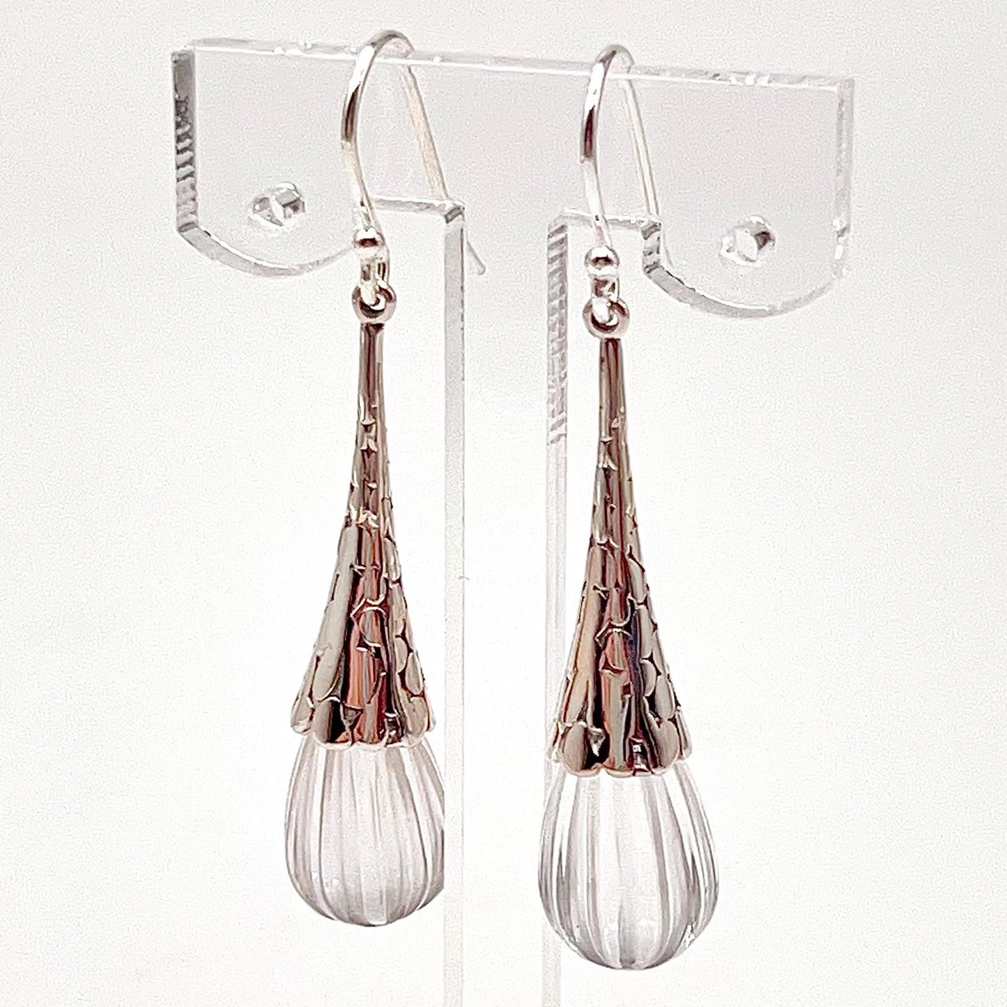 Retro Wind . Quartz drop dangle Earrings in Pumpkin shape in Silver 925