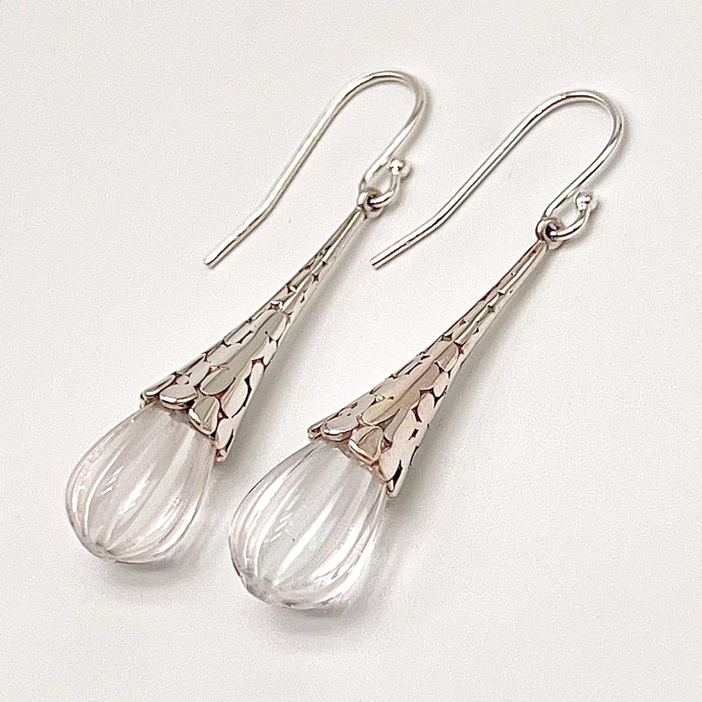 Retro Wind . Quartz drop dangle Earrings in Pumpkin shape in Silver 925