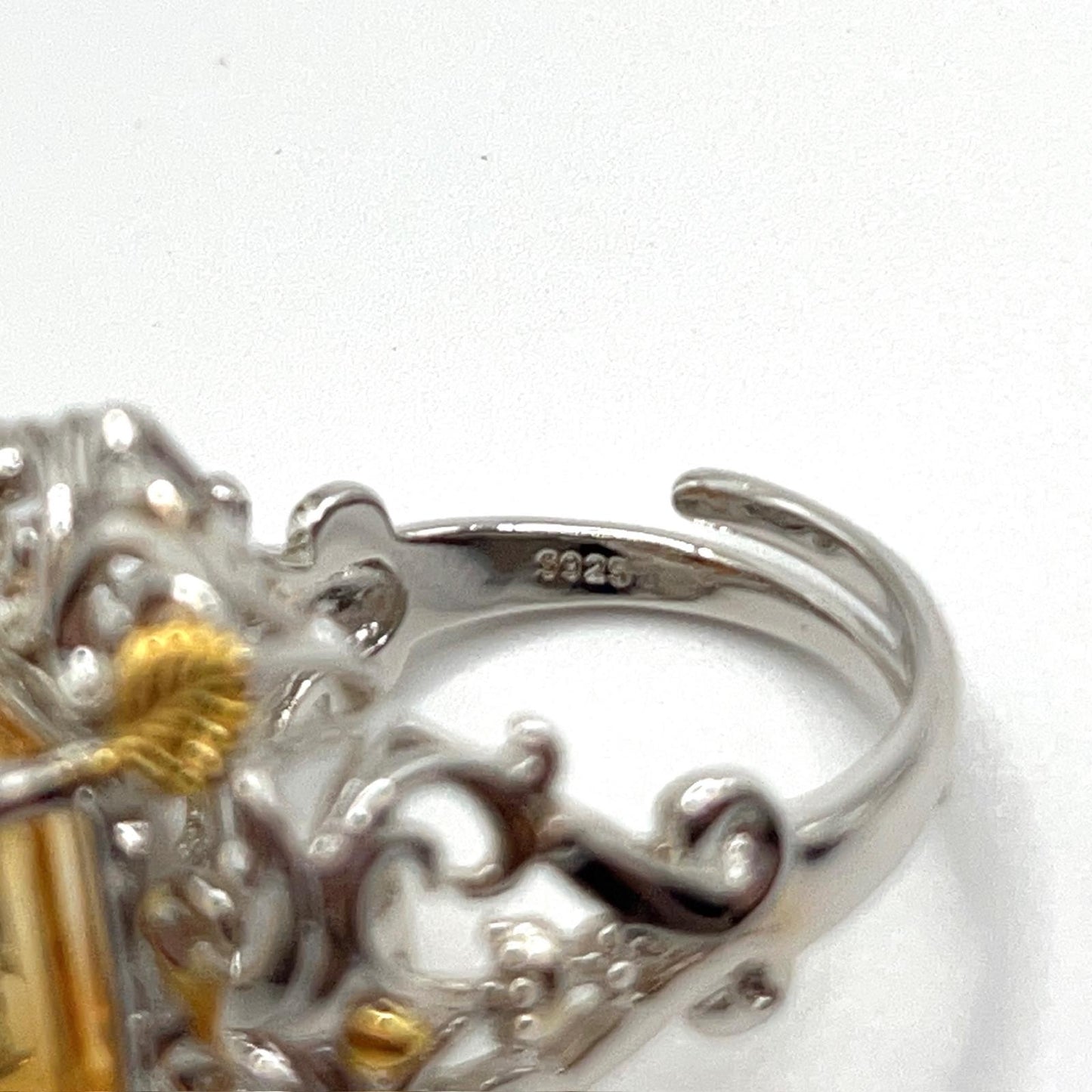 Contemporary Cocktail . Ring of Citrine in Baroque Frame in Silver 925