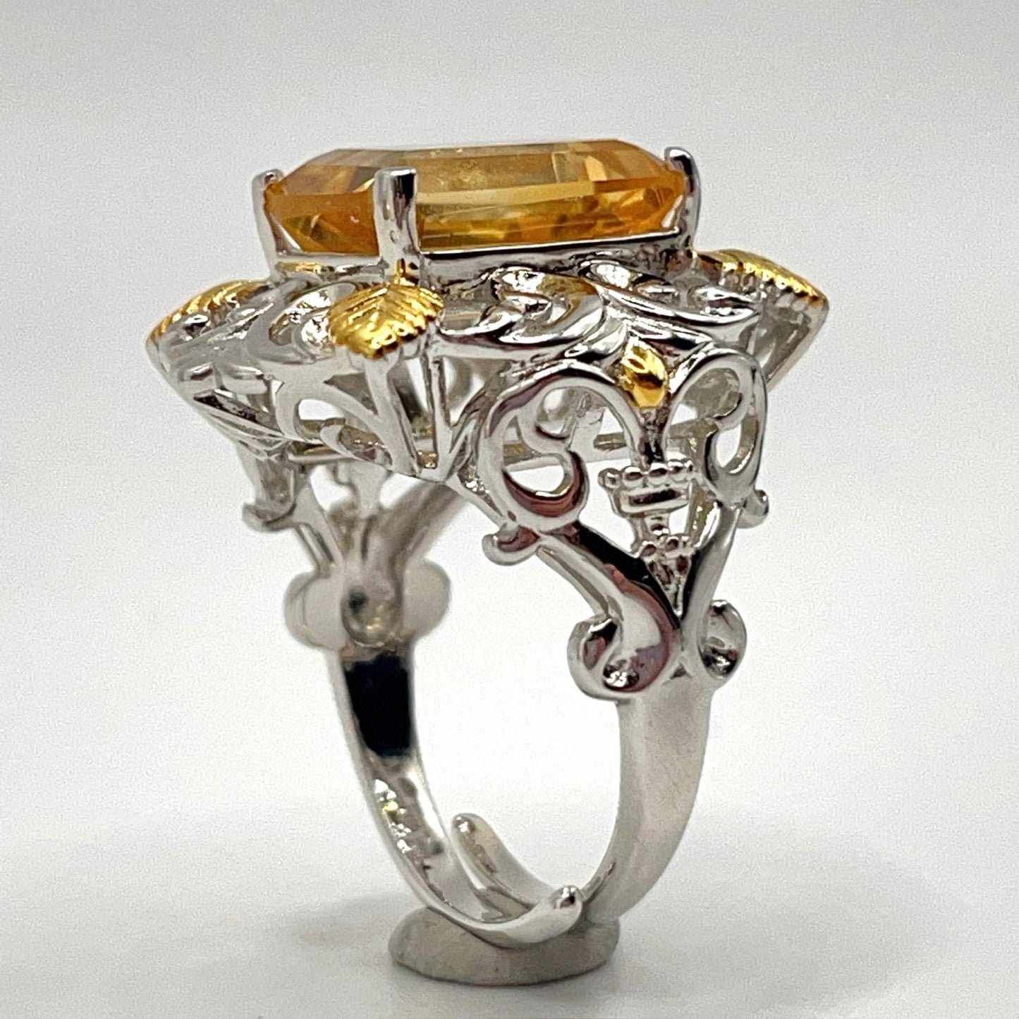 Contemporary Cocktail . Ring of Citrine in Baroque Frame in Silver 925