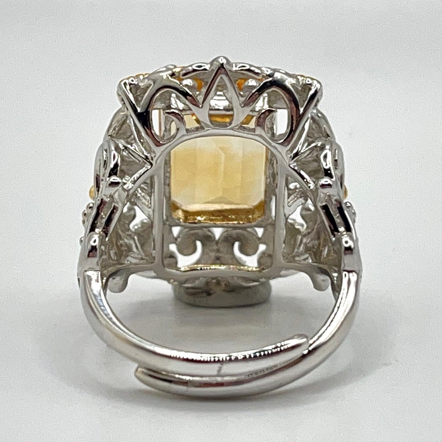 Contemporary Cocktail . Ring of Citrine in Baroque Frame in Silver 925