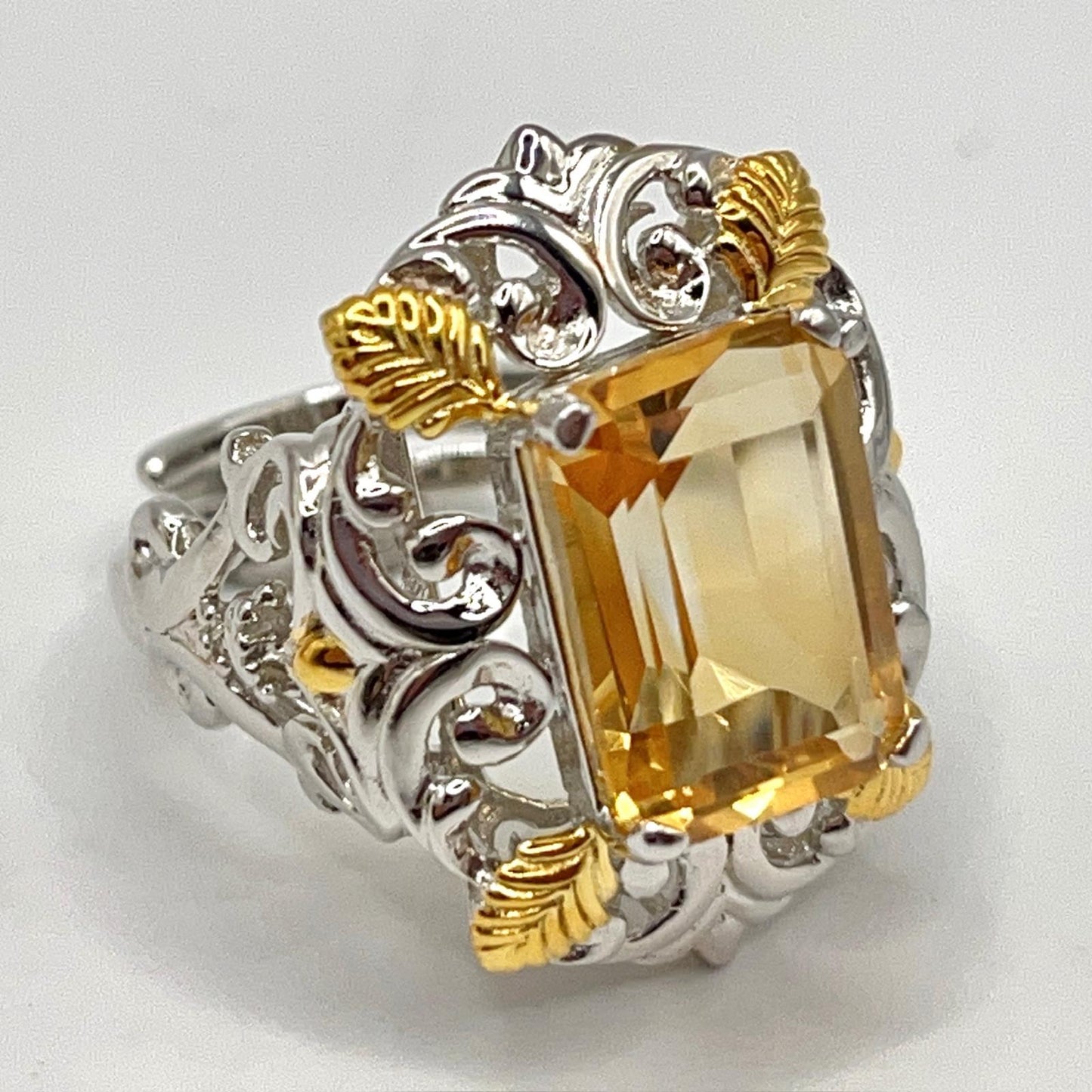 Contemporary Cocktail . Ring of Citrine in Baroque Frame in Silver 925