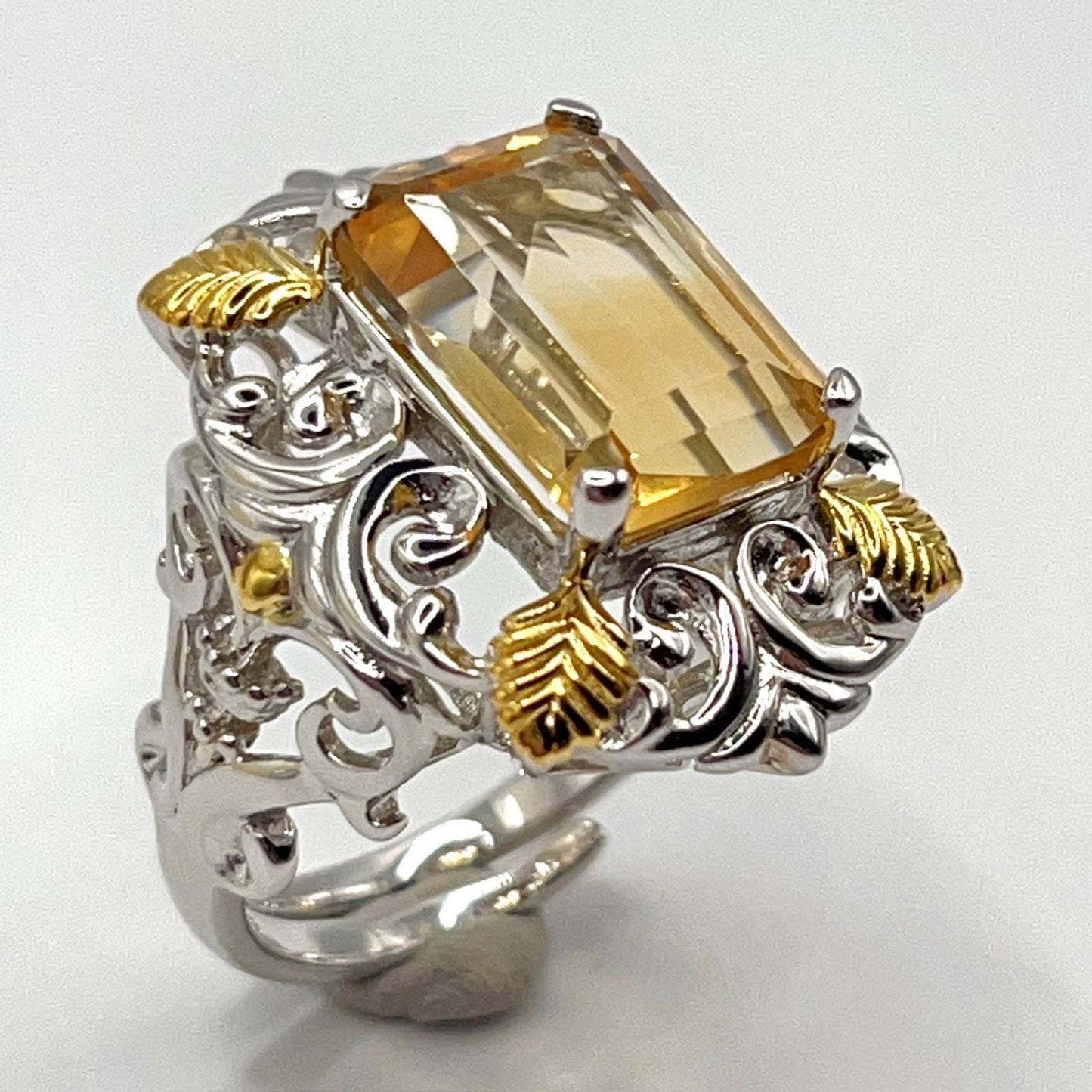 Contemporary Cocktail . Ring of Citrine in Baroque Frame in Silver 925