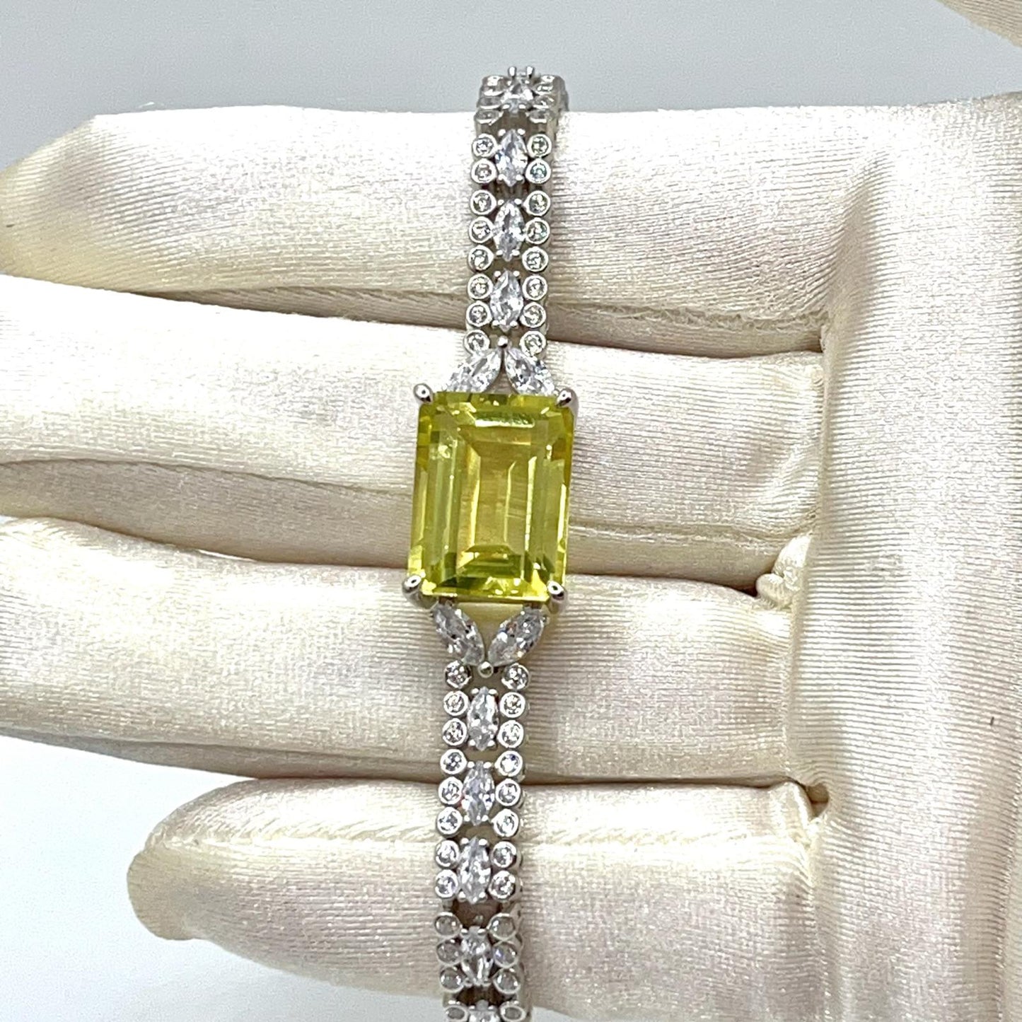 Contemporary Cocktail. Lemon Citrine Bracelet in Silver 925. Rectangle