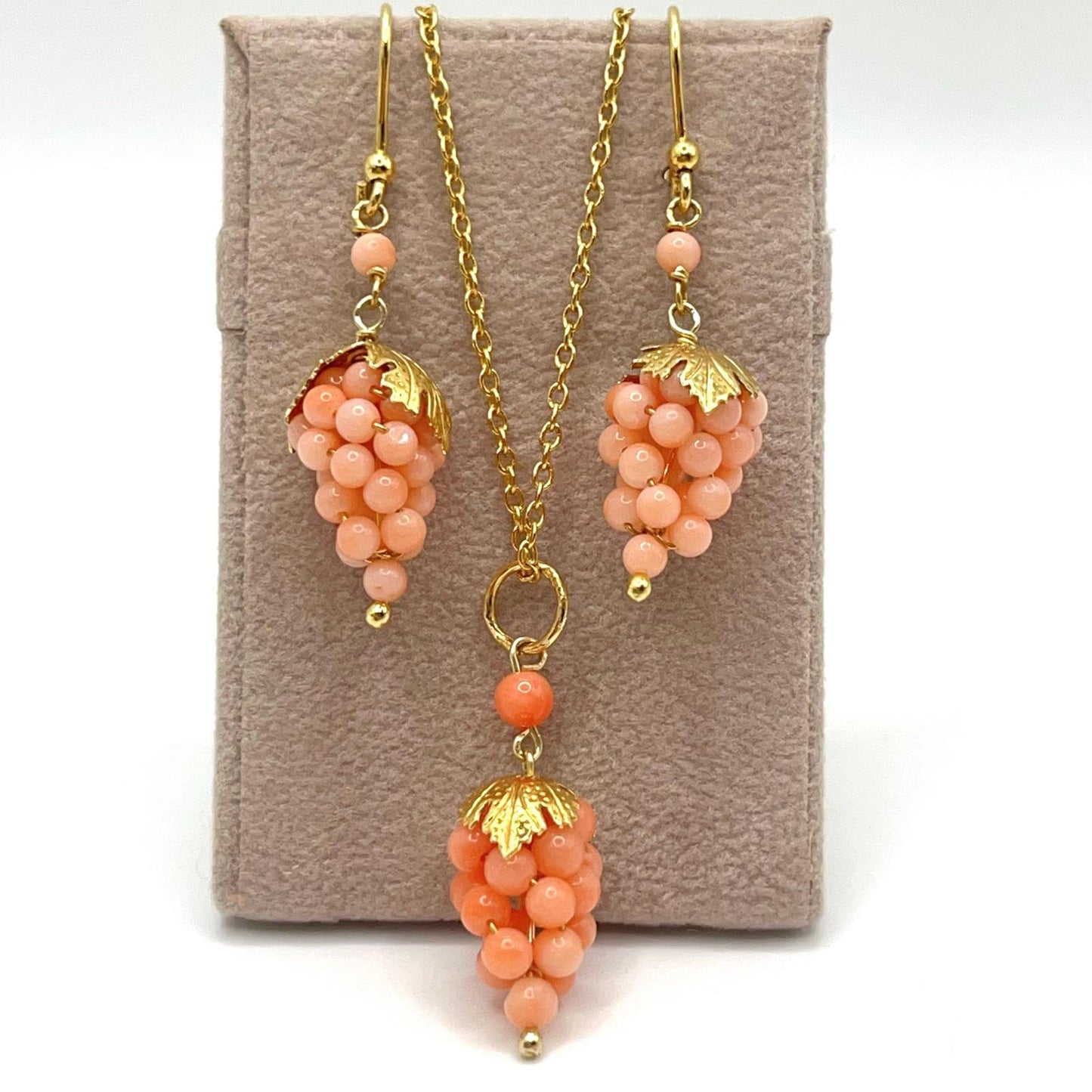 Italian Artisan Collection . Coral Earring & Necklace in Silver 925 . Pacific Pink Coral