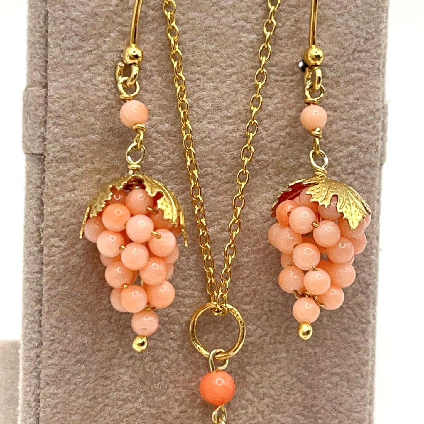 Italian Artisan Collection . Coral Earring & Necklace in Silver 925 . Pacific Pink Coral
