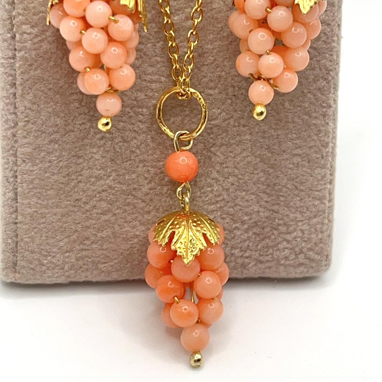 Italian Artisan Collection . Coral Earring & Necklace in Silver 925 . Pacific Pink Coral