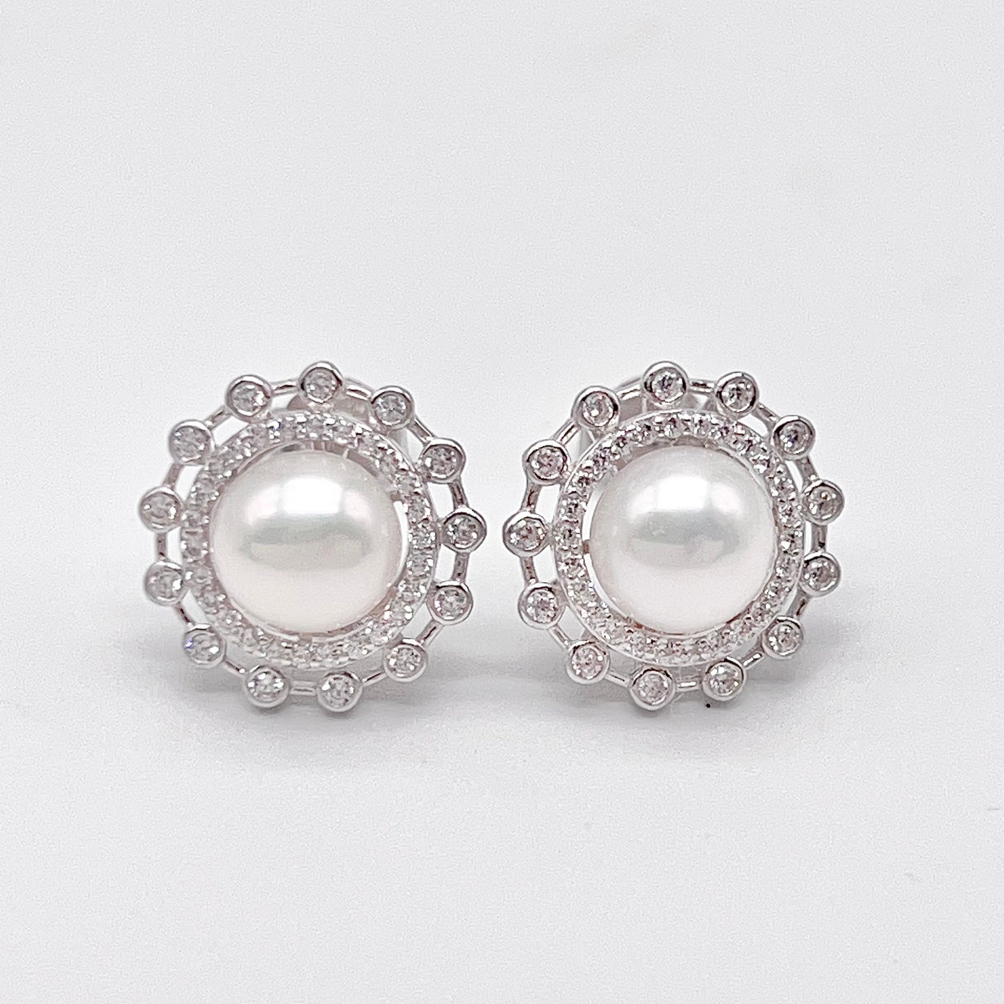 Retro Wind. Freshwater Pearl Earrings and Ring Set in silver 925. Round Spark 02