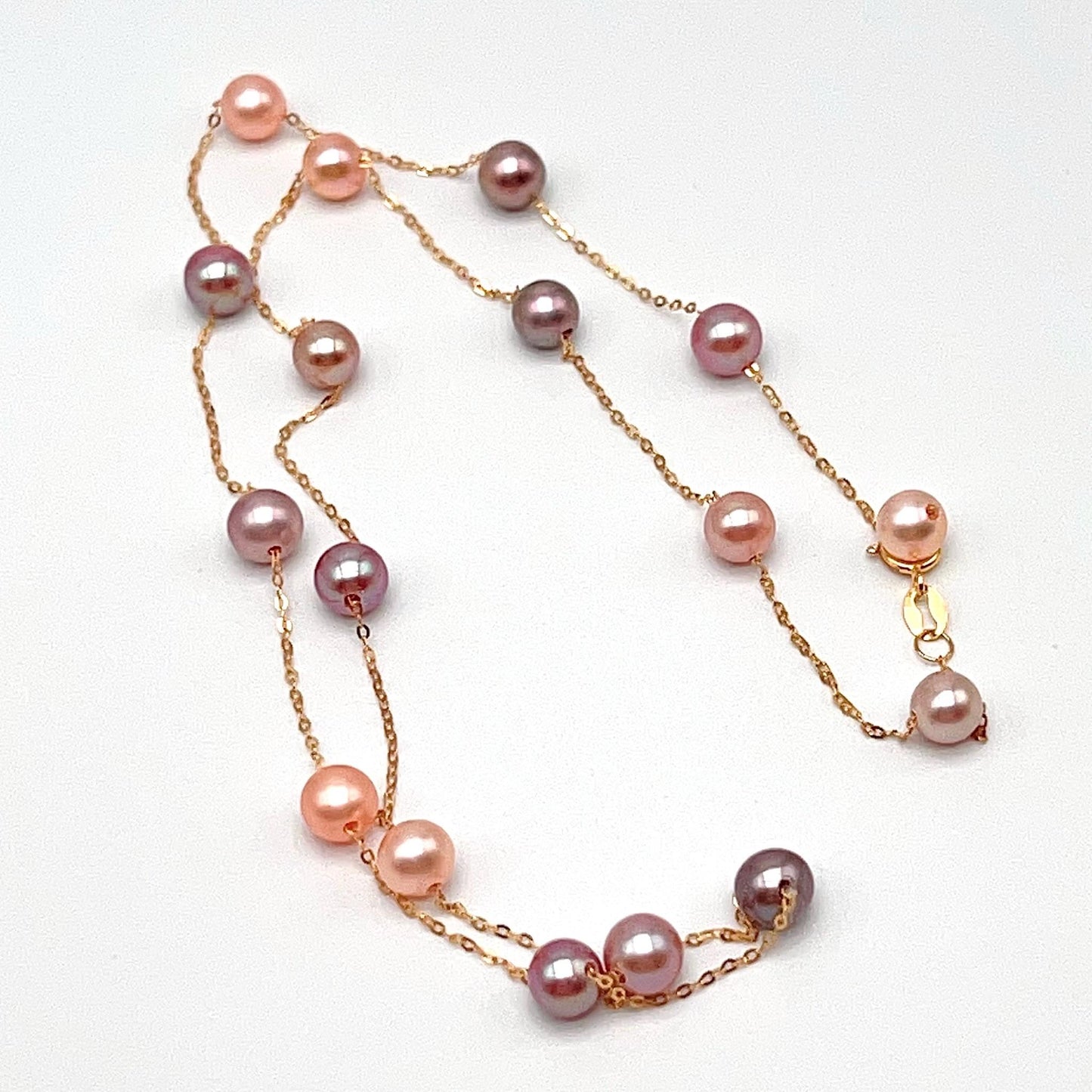 Star Light . Multi-color Freshwater Pearl Necklace in Gold 18K
