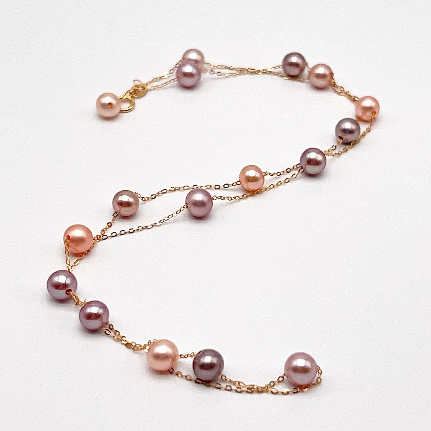 Star Light . Multi-color Freshwater Pearl Necklace in Gold 18K
