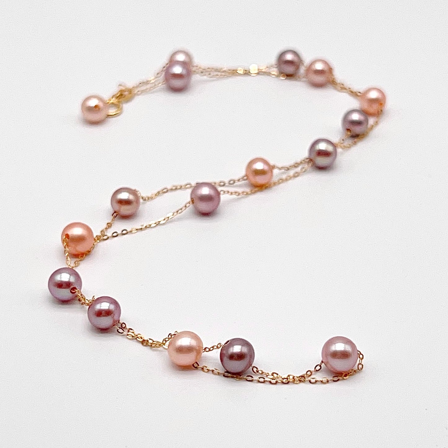 Star Light . Multi-color Freshwater Pearl Necklace in Gold 18K
