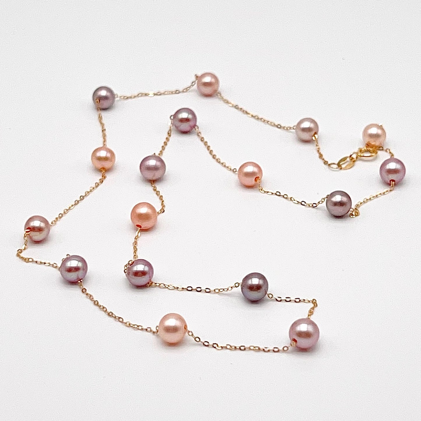 Star Light . Multi-color Freshwater Pearl Necklace in Gold 18K