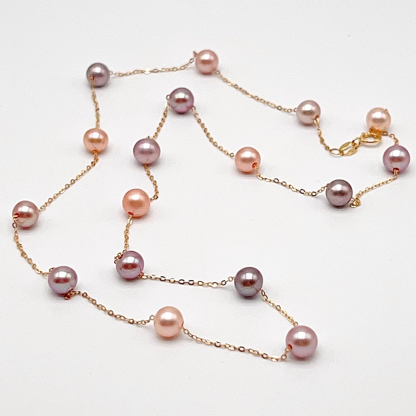 Star Light . Multi-color Freshwater Pearl Necklace in Gold 18K