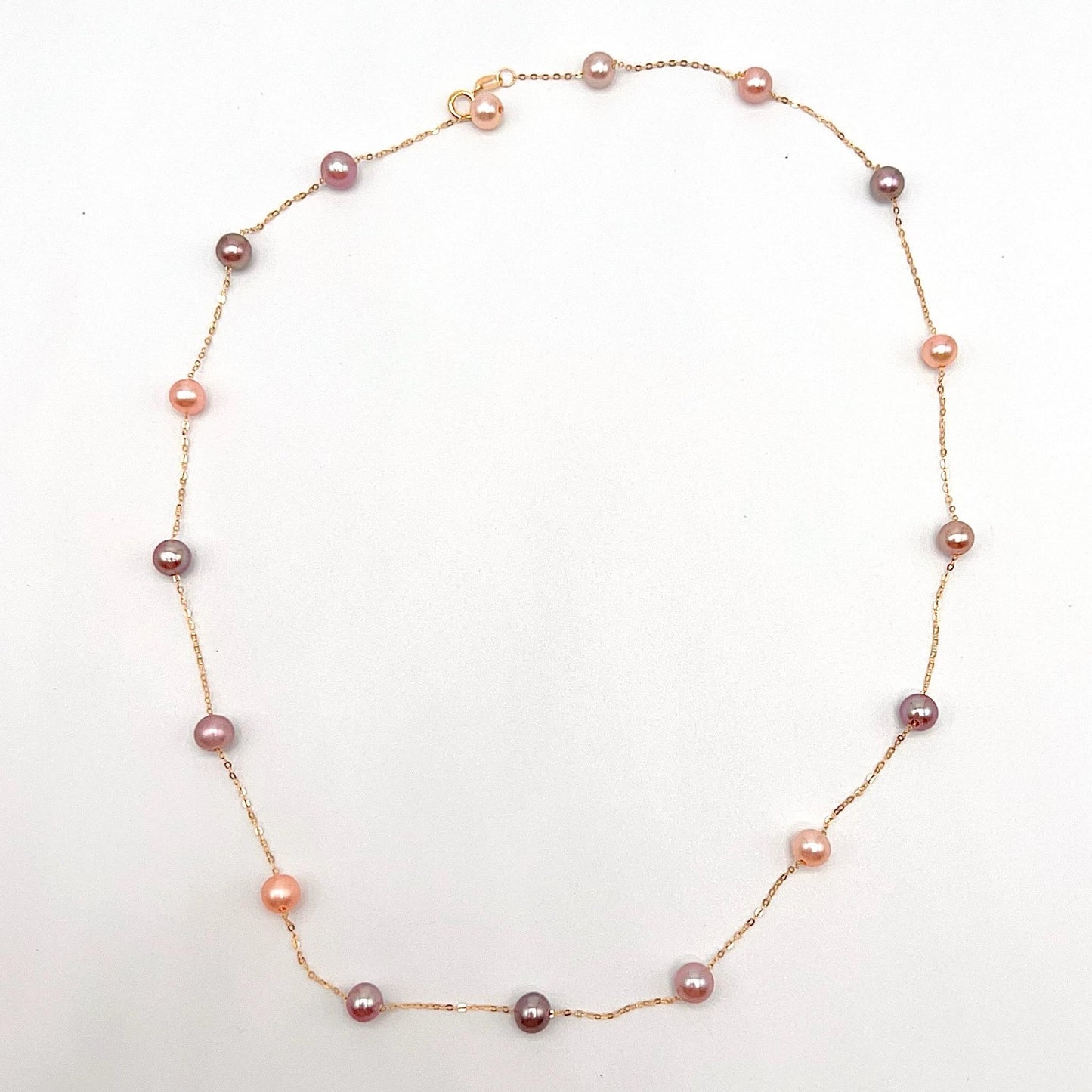 Star Light . Multi-color Freshwater Pearl Necklace in Gold 18K