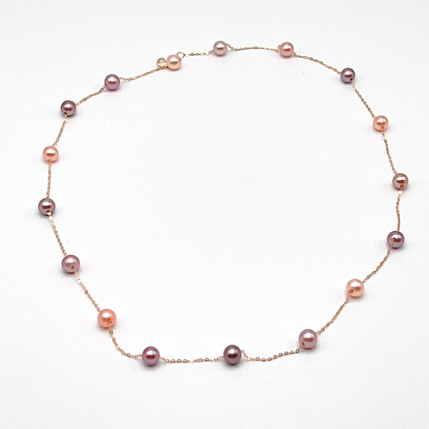 Star Light . Multi-color Freshwater Pearl Necklace in Gold 18K