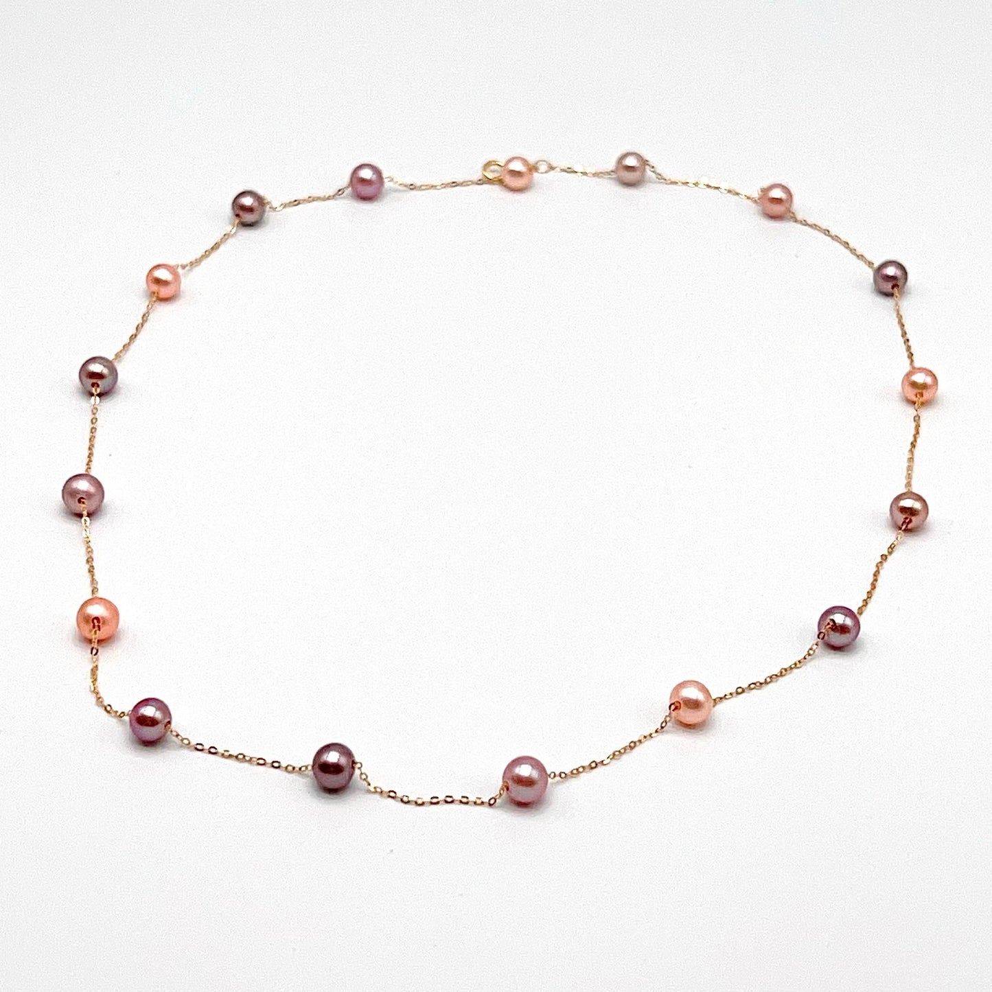 Star Light . Multi-color Freshwater Pearl Necklace in Gold 18K