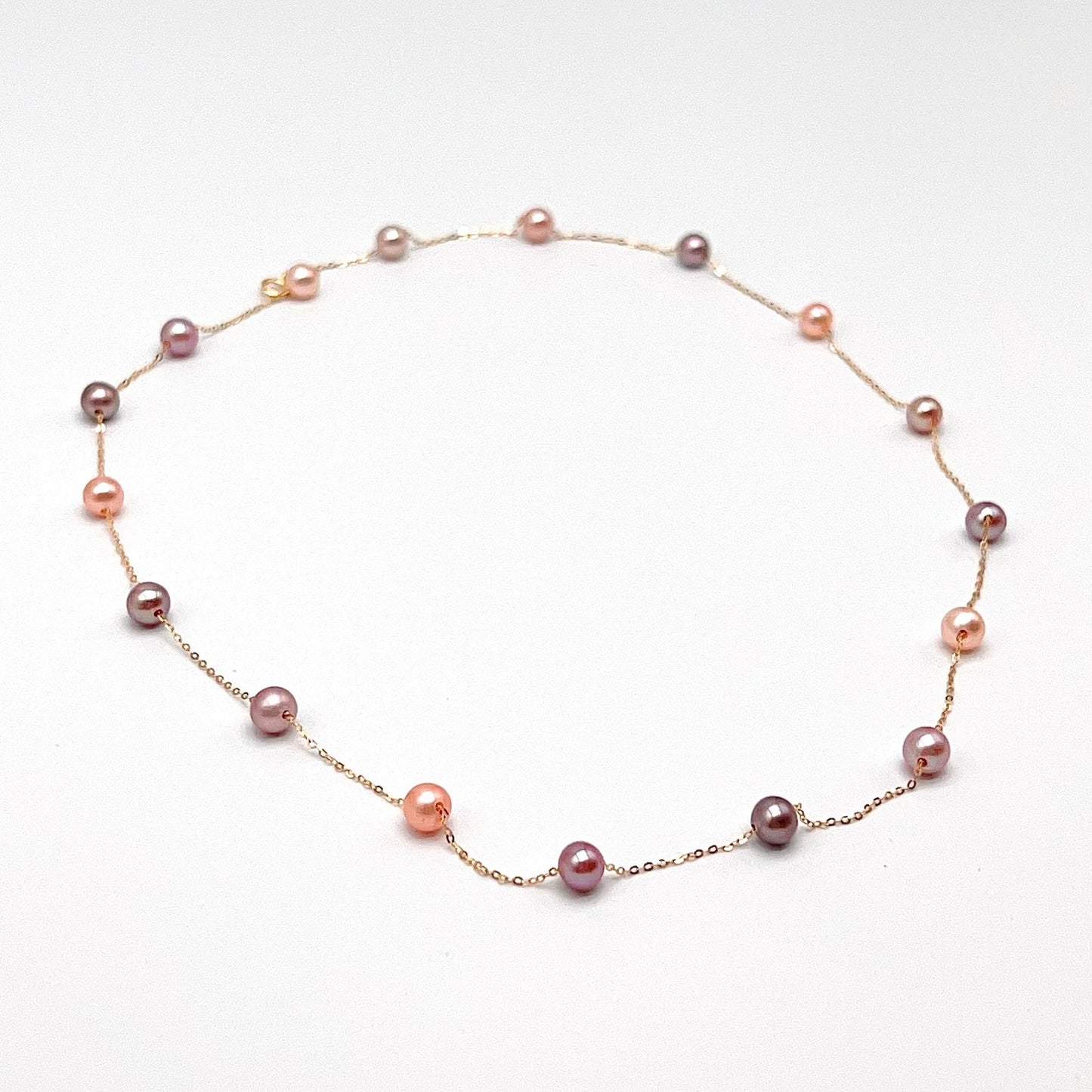 Star Light . Multi-color Freshwater Pearl Necklace in Gold 18K