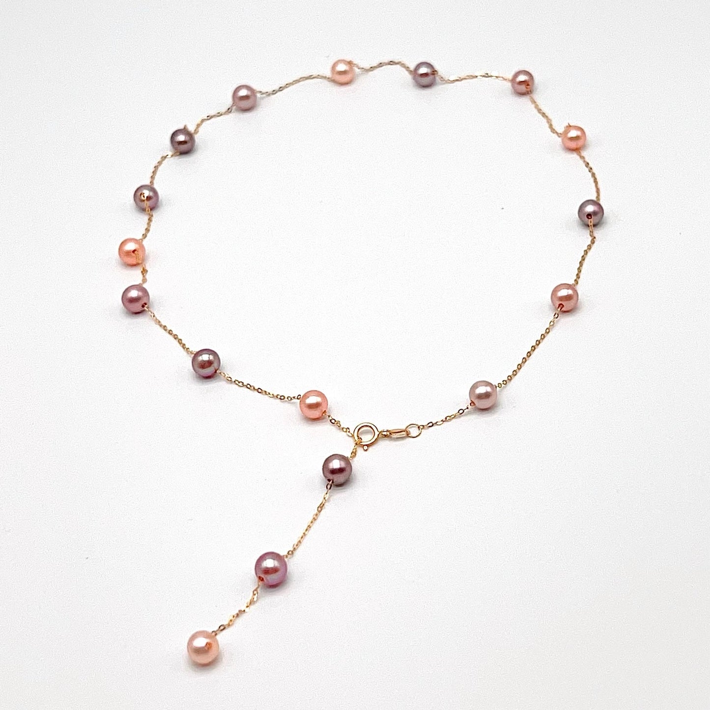 Star Light . Multi-color Freshwater Pearl Necklace in Gold 18K