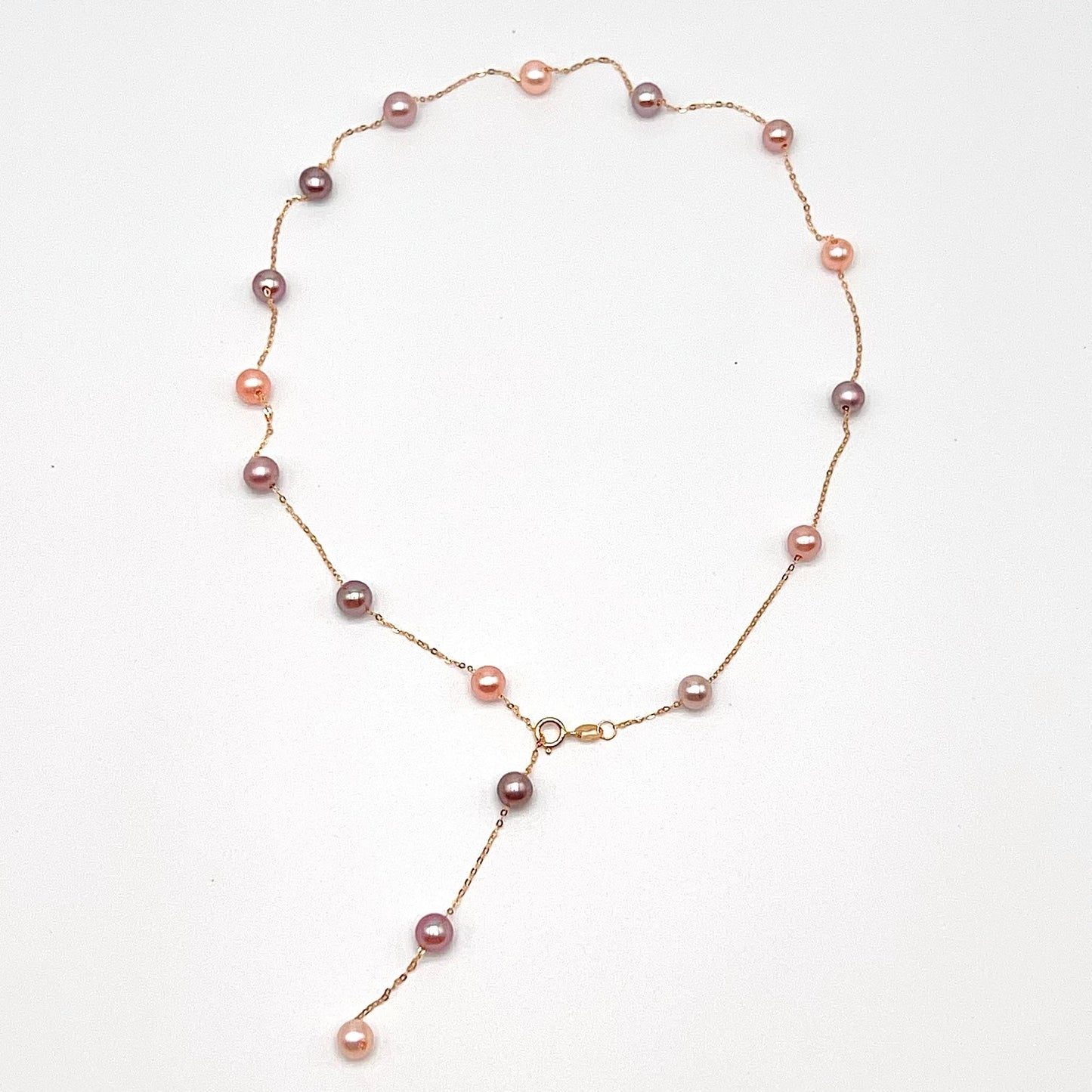 Star Light . Multi-color Freshwater Pearl Necklace in Gold 18K
