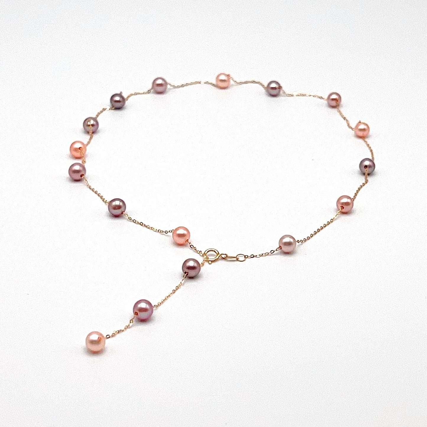 Star Light . Multi-color Freshwater Pearl Necklace in Gold 18K