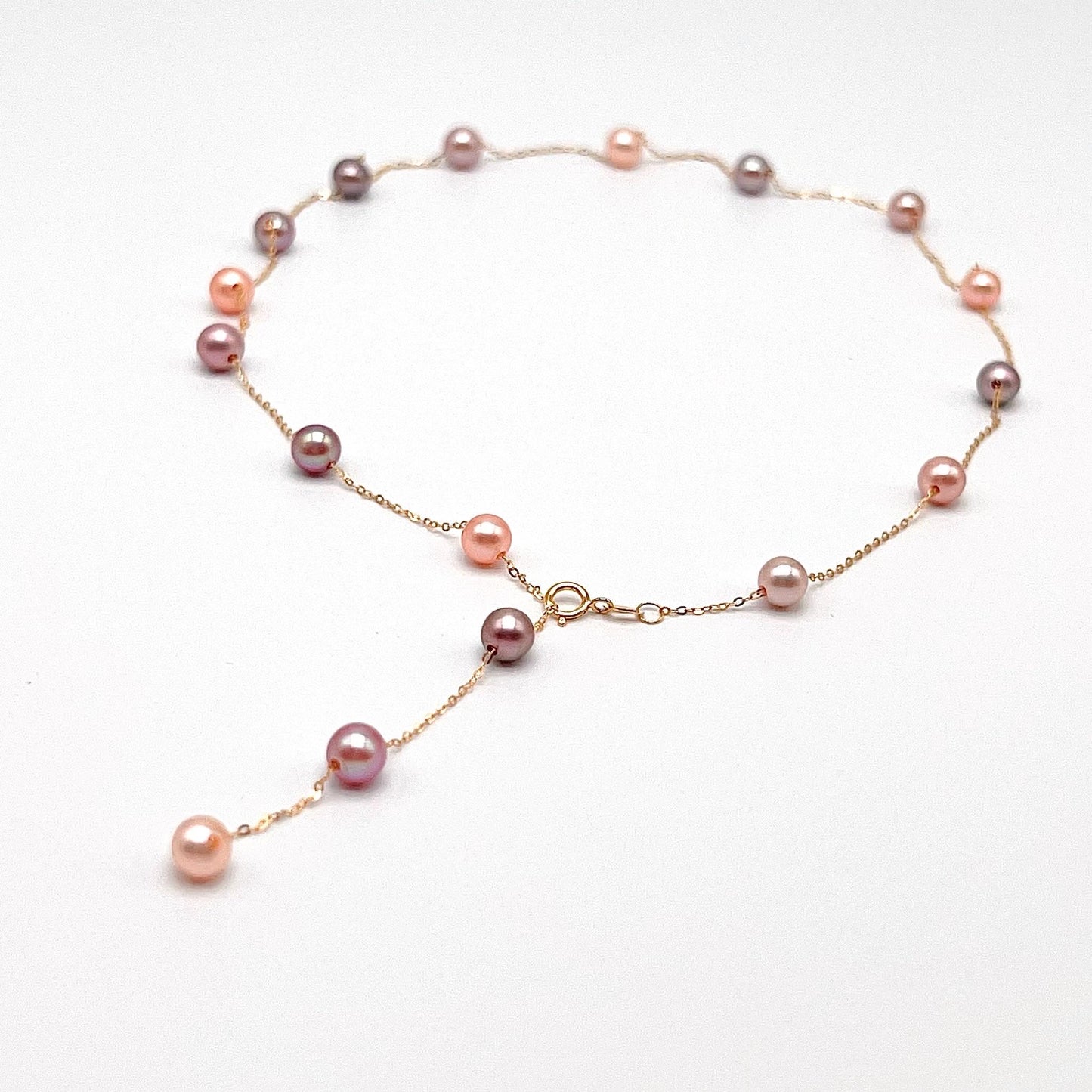 Star Light . Multi-color Freshwater Pearl Necklace in Gold 18K