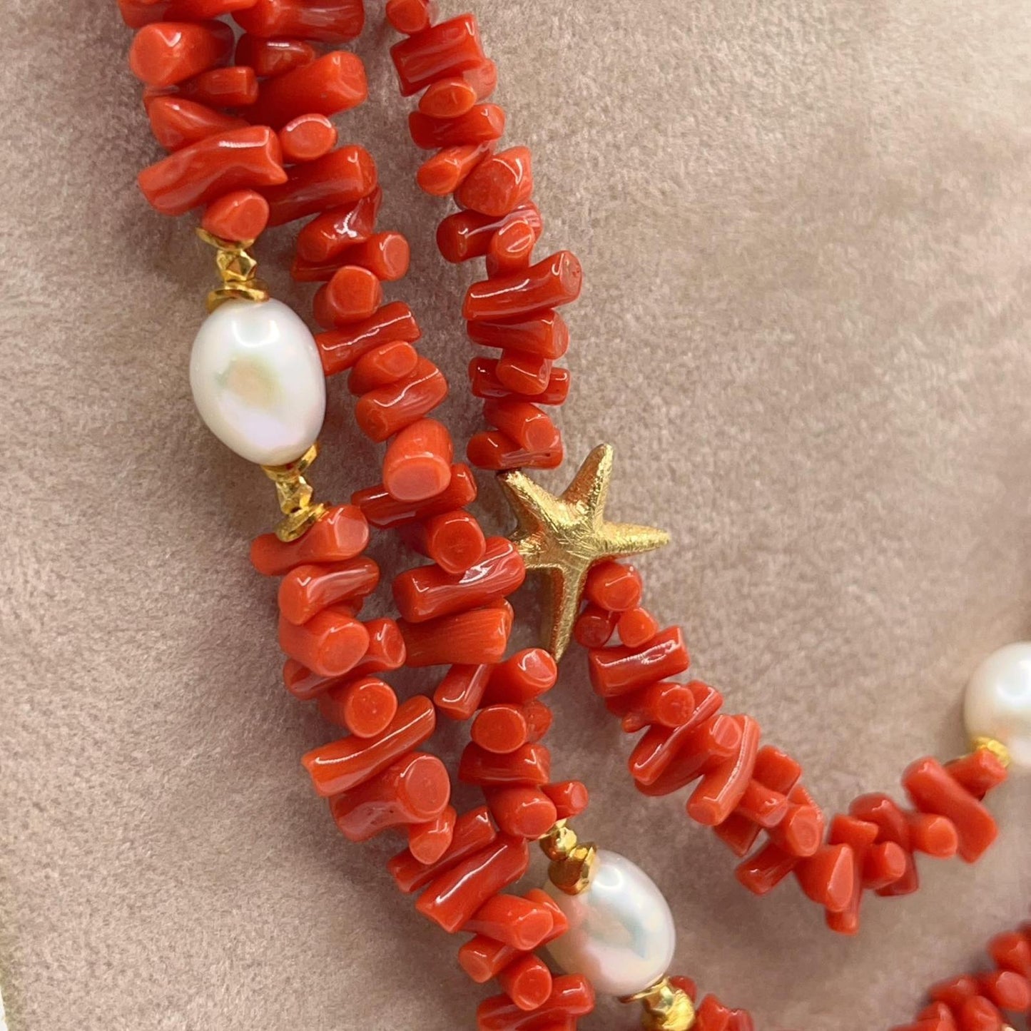 Italian Artisan Collection. Coral & Pearl Necklace in Silver 925 With Sea-Inspired Elements
