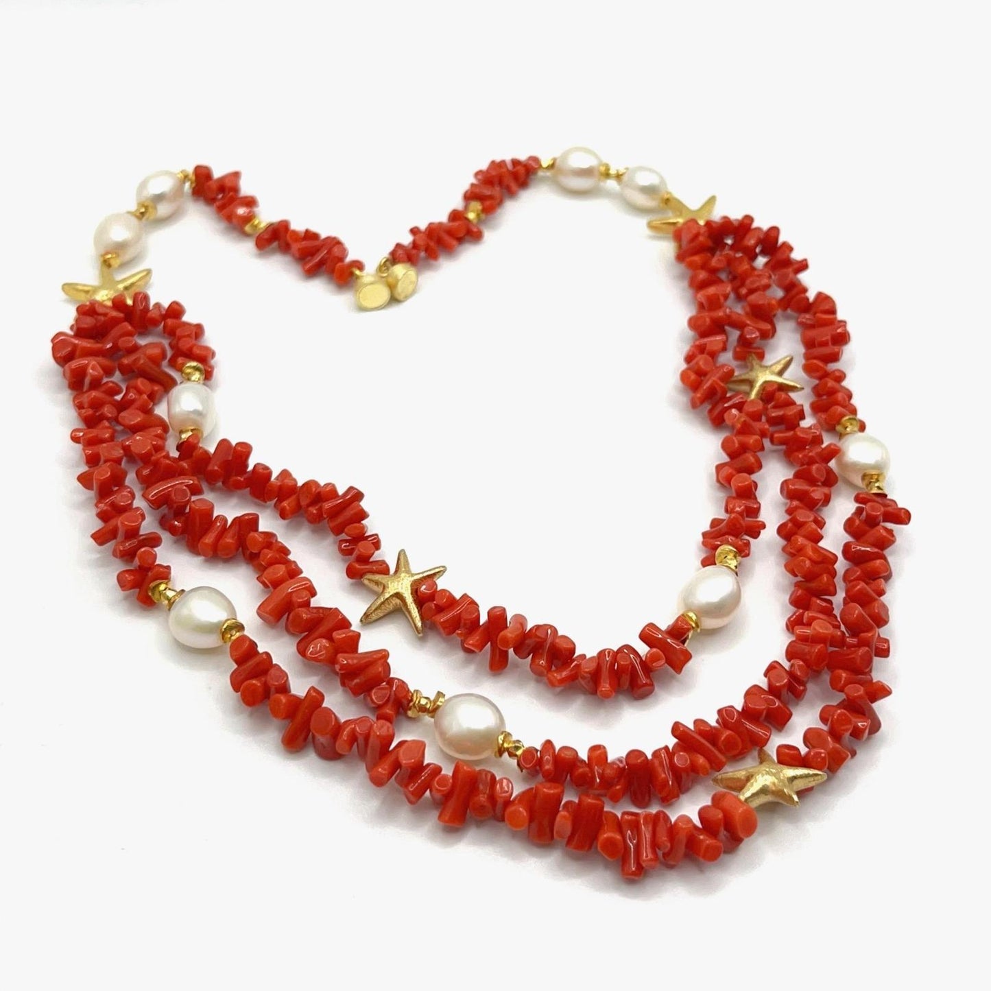 Italian Artisan Collection. Coral & Pearl Necklace in Silver 925 With Sea-Inspired Elements