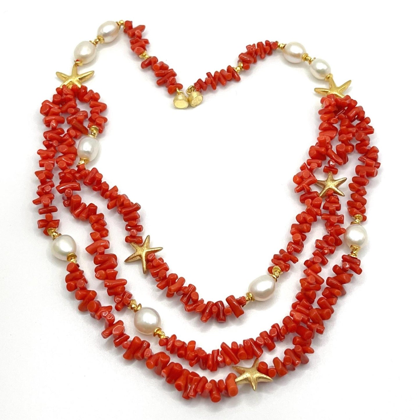 Italian Artisan Collection. Coral & Pearl Necklace in Silver 925 With Sea-Inspired Elements