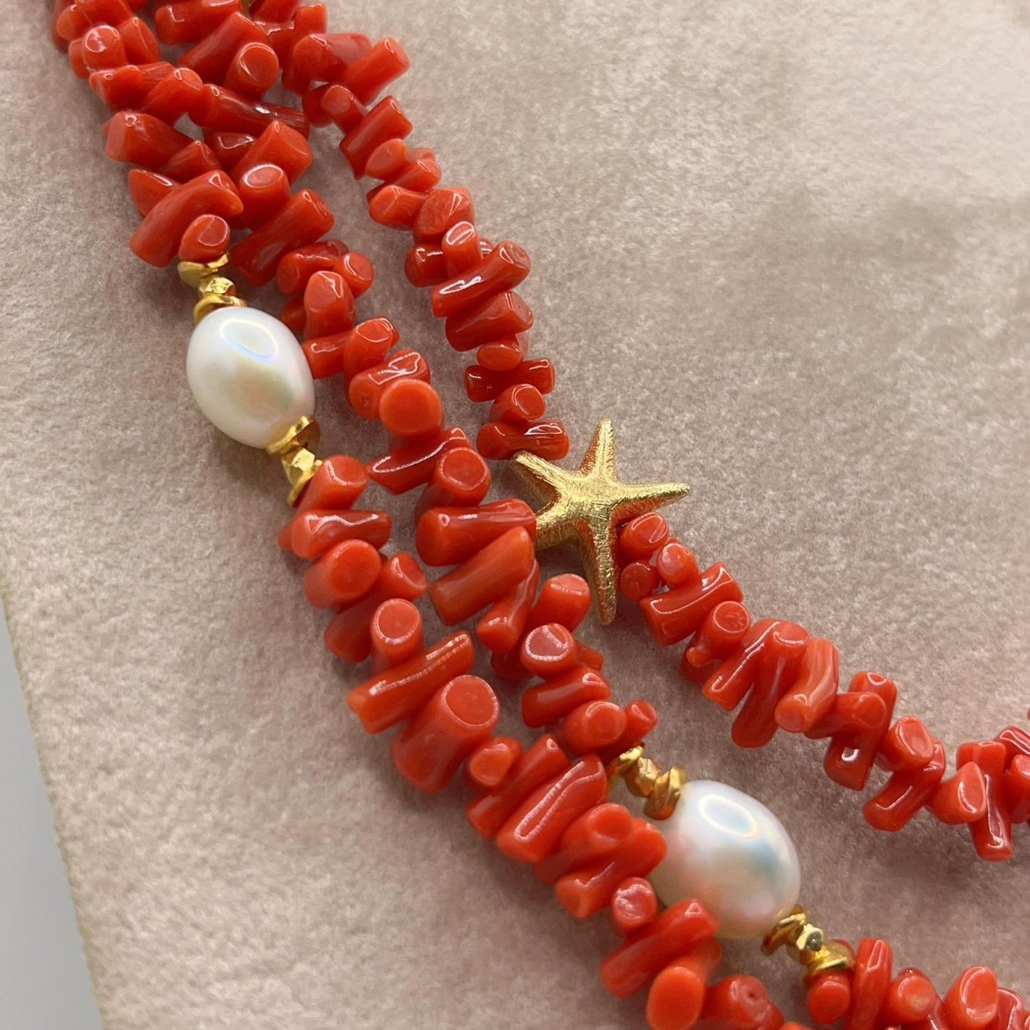 Italian Artisan Collection. Coral & Pearl Necklace in Silver 925 With Sea-Inspired Elements