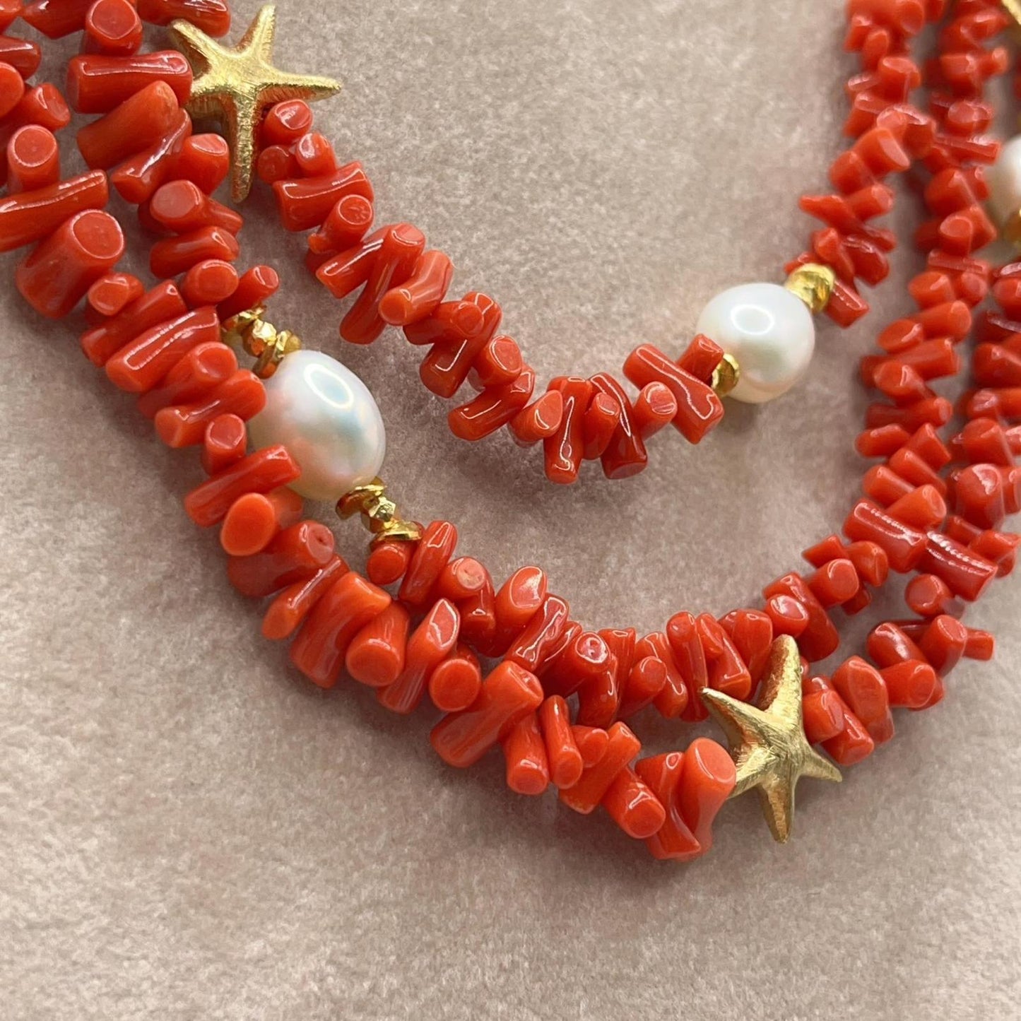Italian Artisan Collection. Coral & Pearl Necklace in Silver 925 With Sea-Inspired Elements