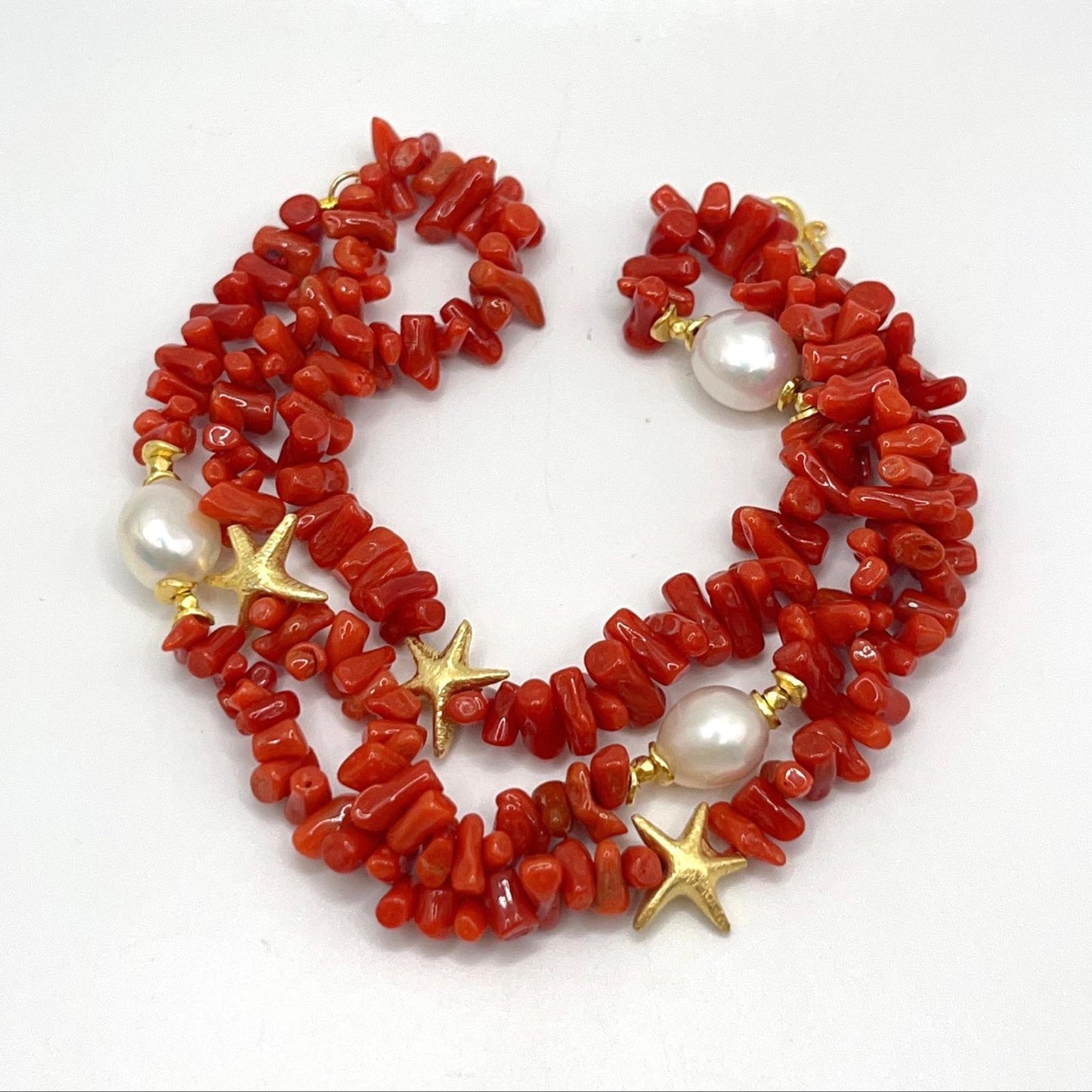 Italian Artisan Collection. Coral & Pearl Bracelet in Silver 925 With Sea-Inspired Elements