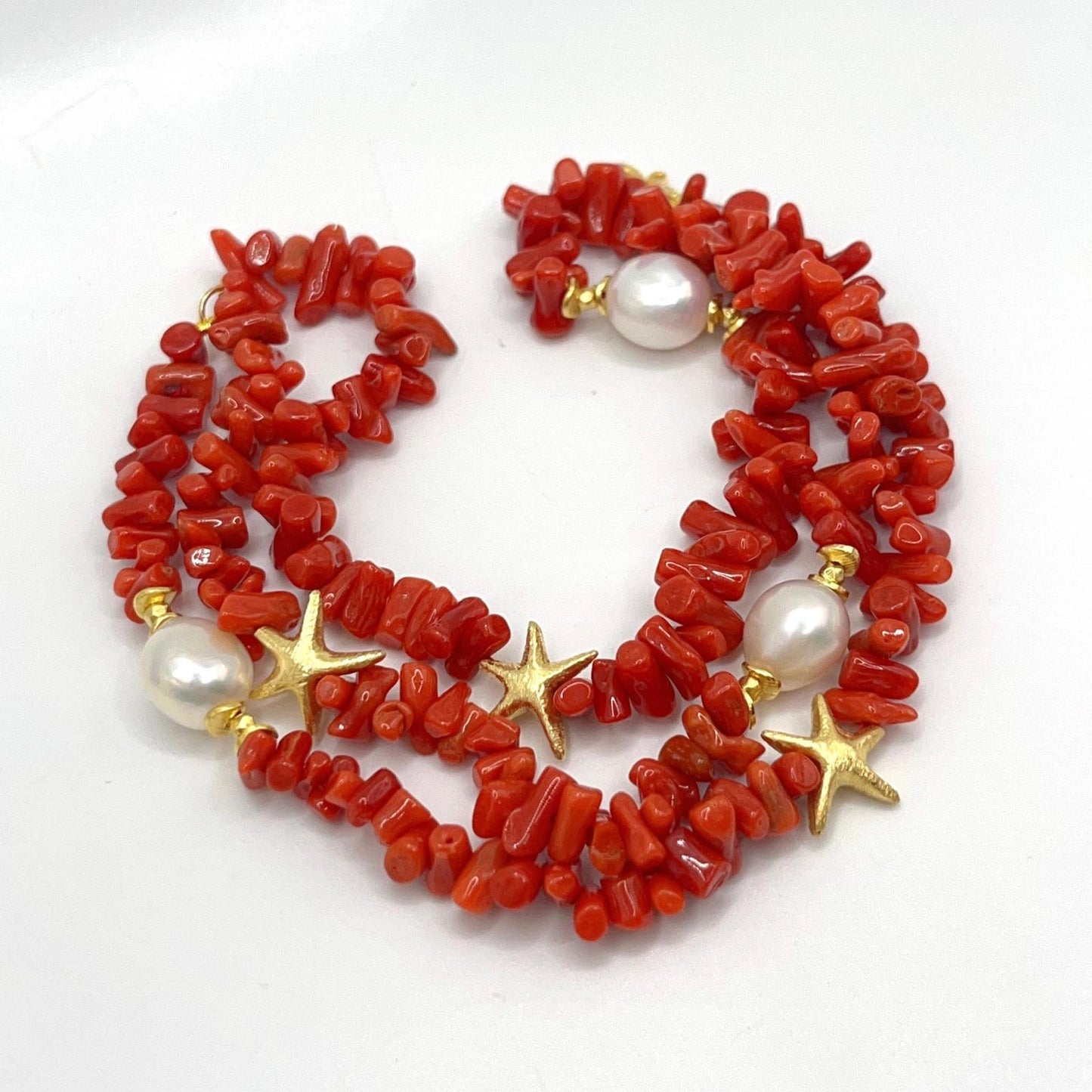 Italian Artisan Collection. Coral & Pearl Bracelet in Silver 925 With Sea-Inspired Elements