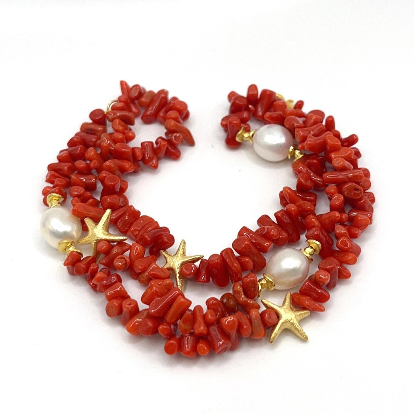 Italian Artisan Collection. Coral & Pearl Bracelet in Silver 925 With Sea-Inspired Elements