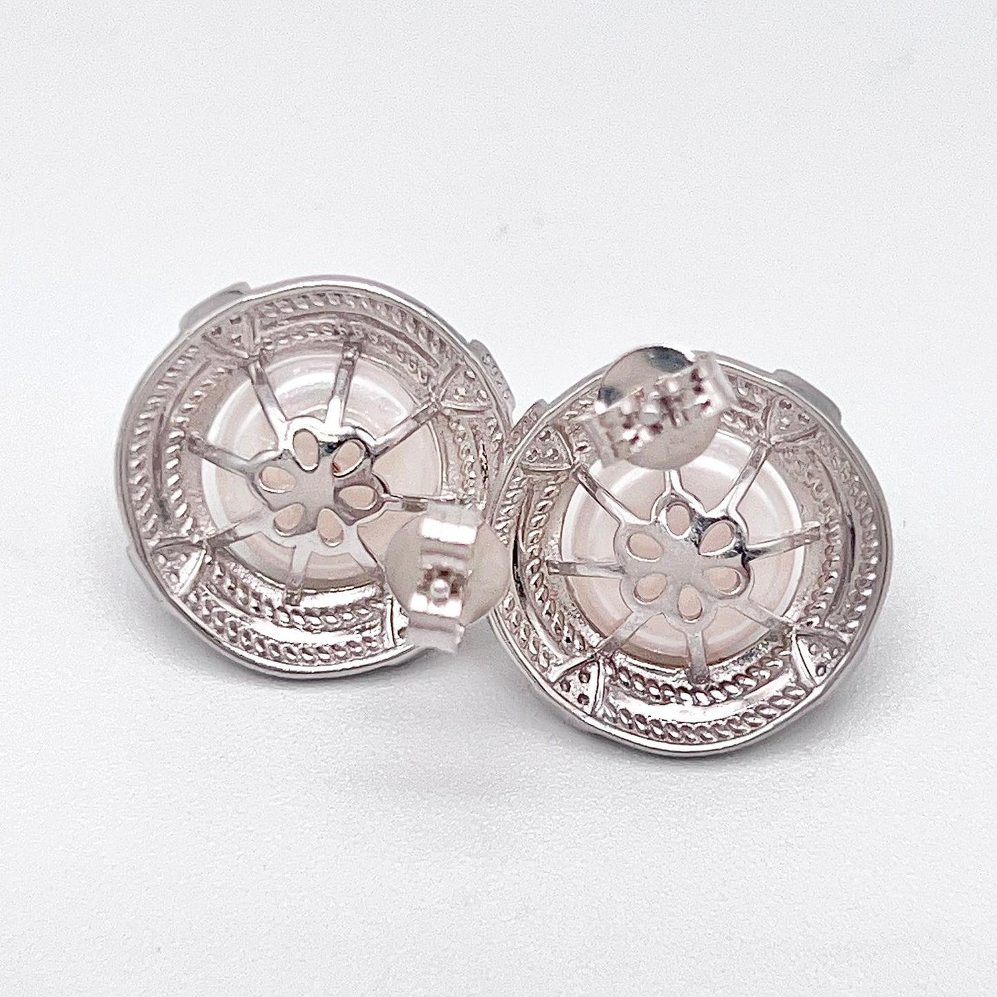 Retro Wind . Set of Pearl Earrings & Necklace in Silver 925 . Rope Button