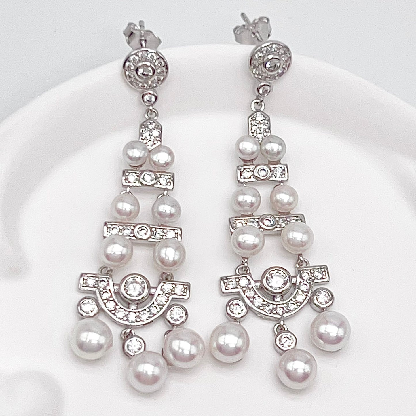 Antique Impression. Multi-pearl Earring in Silver 925. Edwardian Chandelier