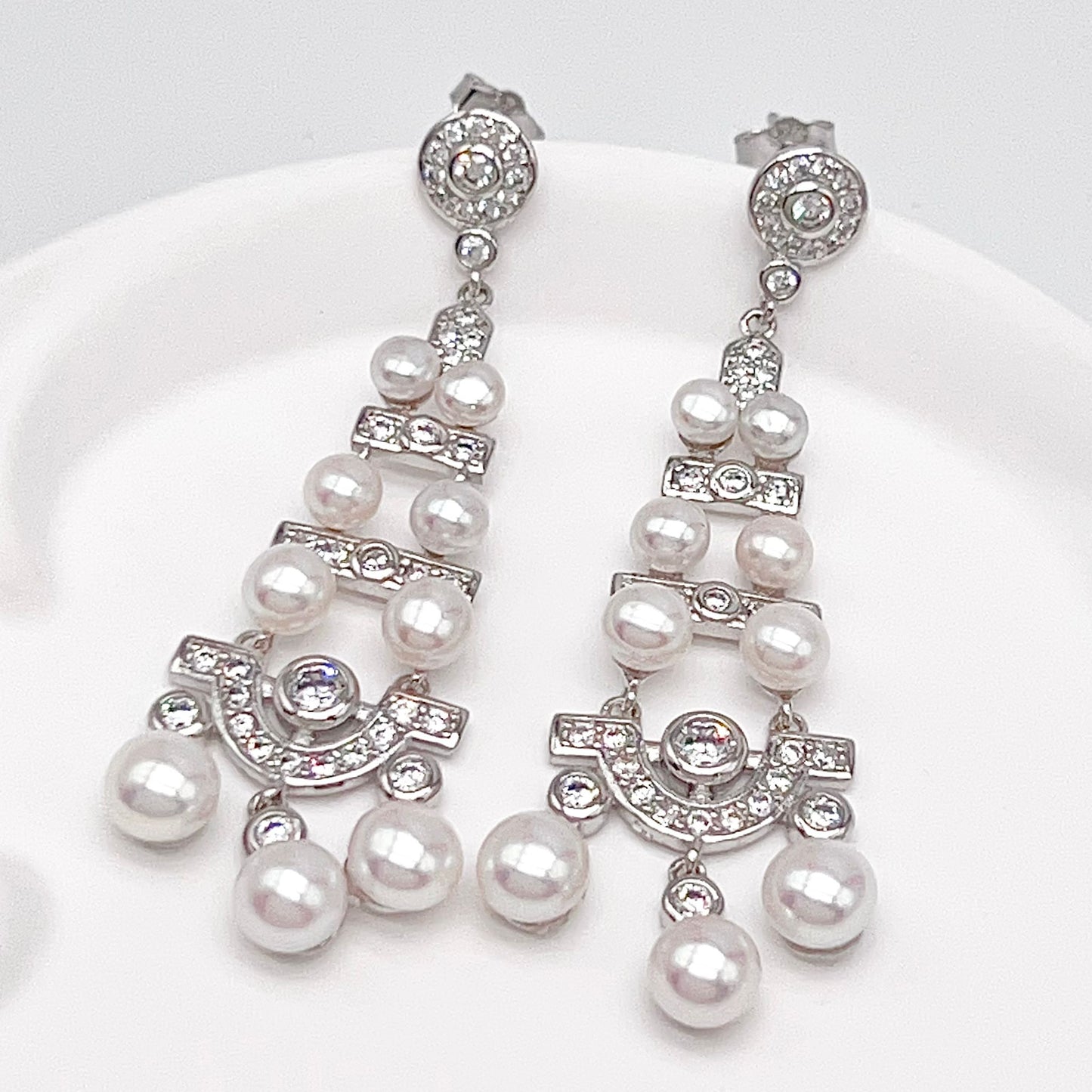 Antique Impression. Multi-pearl Earring in Silver 925. Edwardian Chandelier