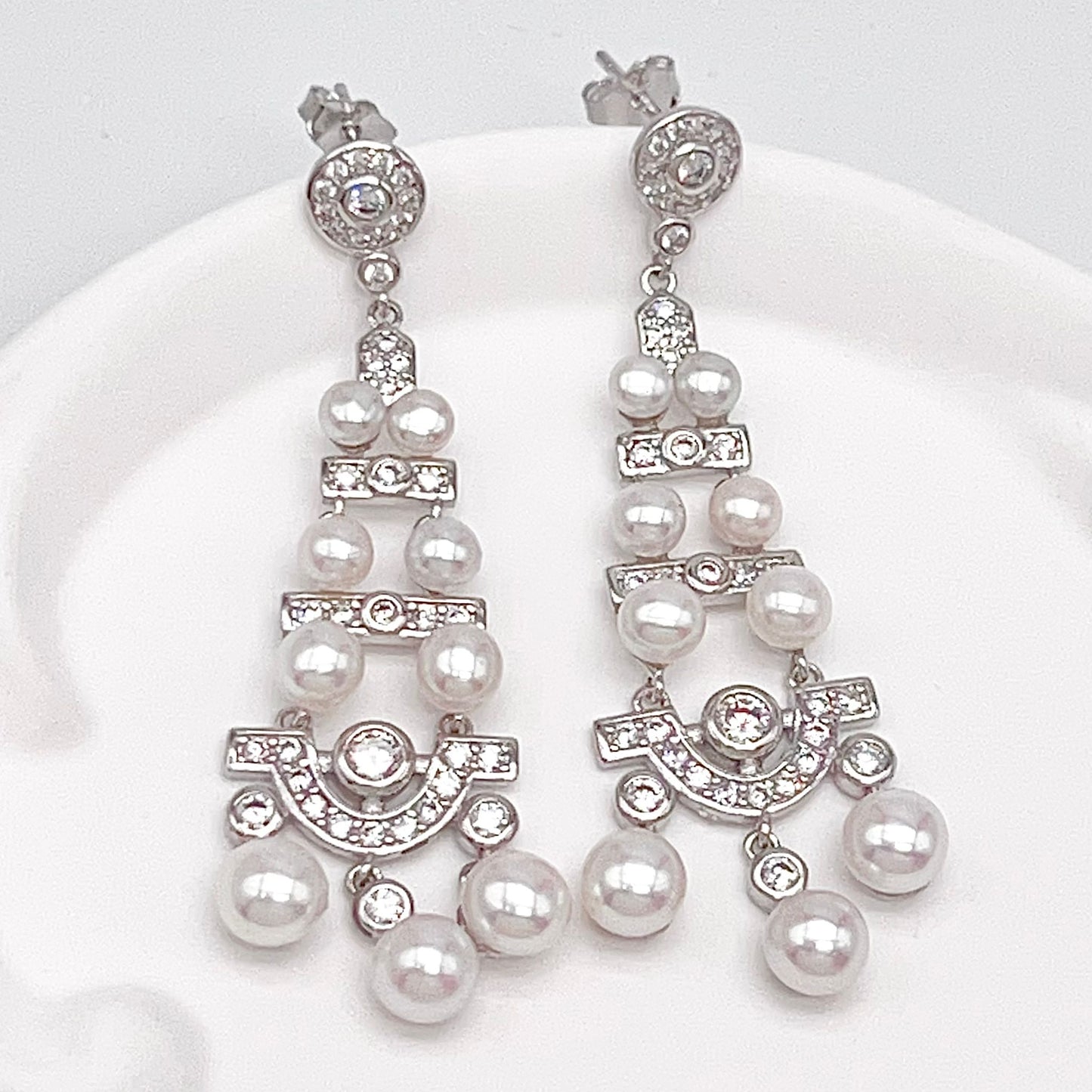 Antique Impression. Multi-pearl Earring in Silver 925. Edwardian Chandelier