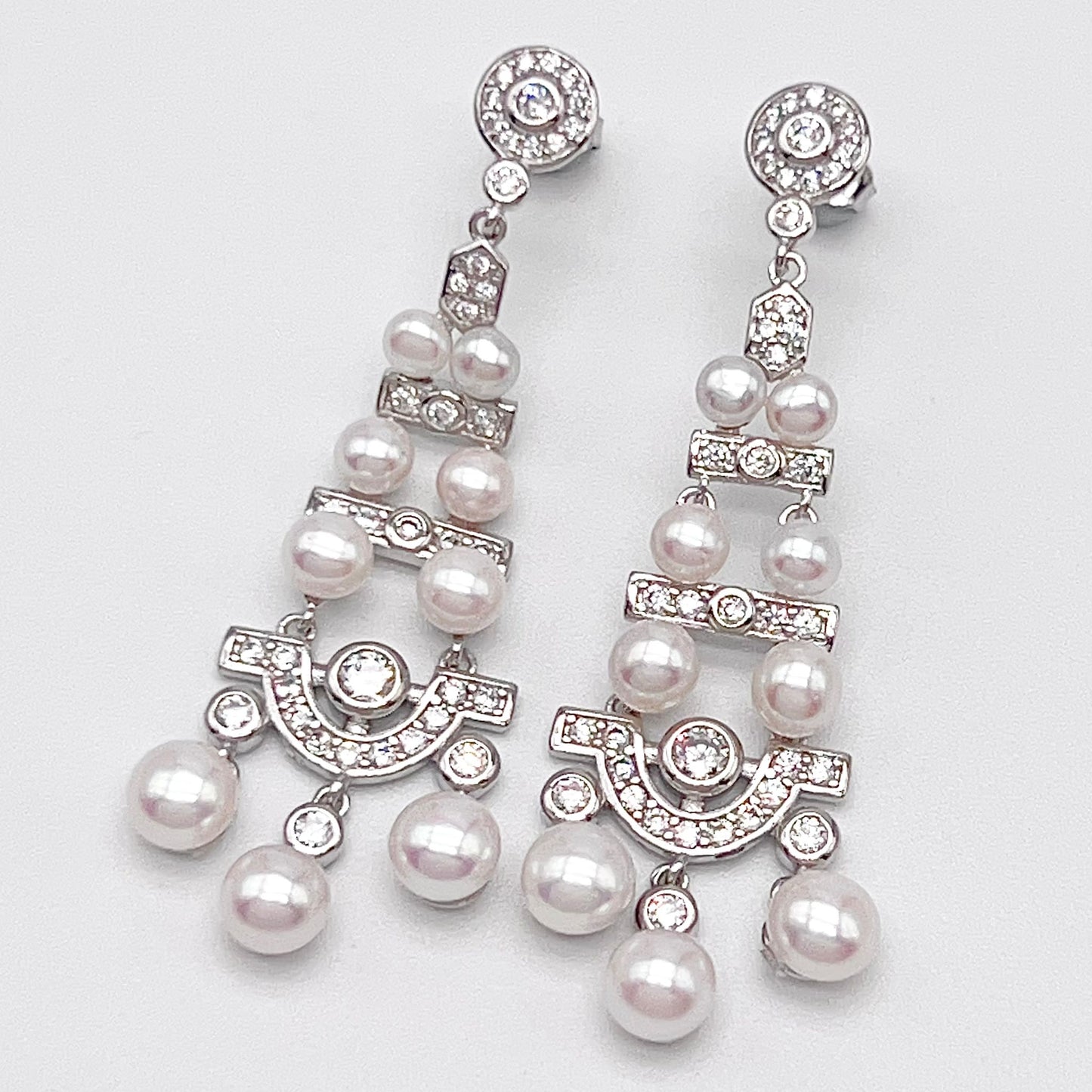 Antique Impression. Multi-pearl Earring in Silver 925. Edwardian Chandelier