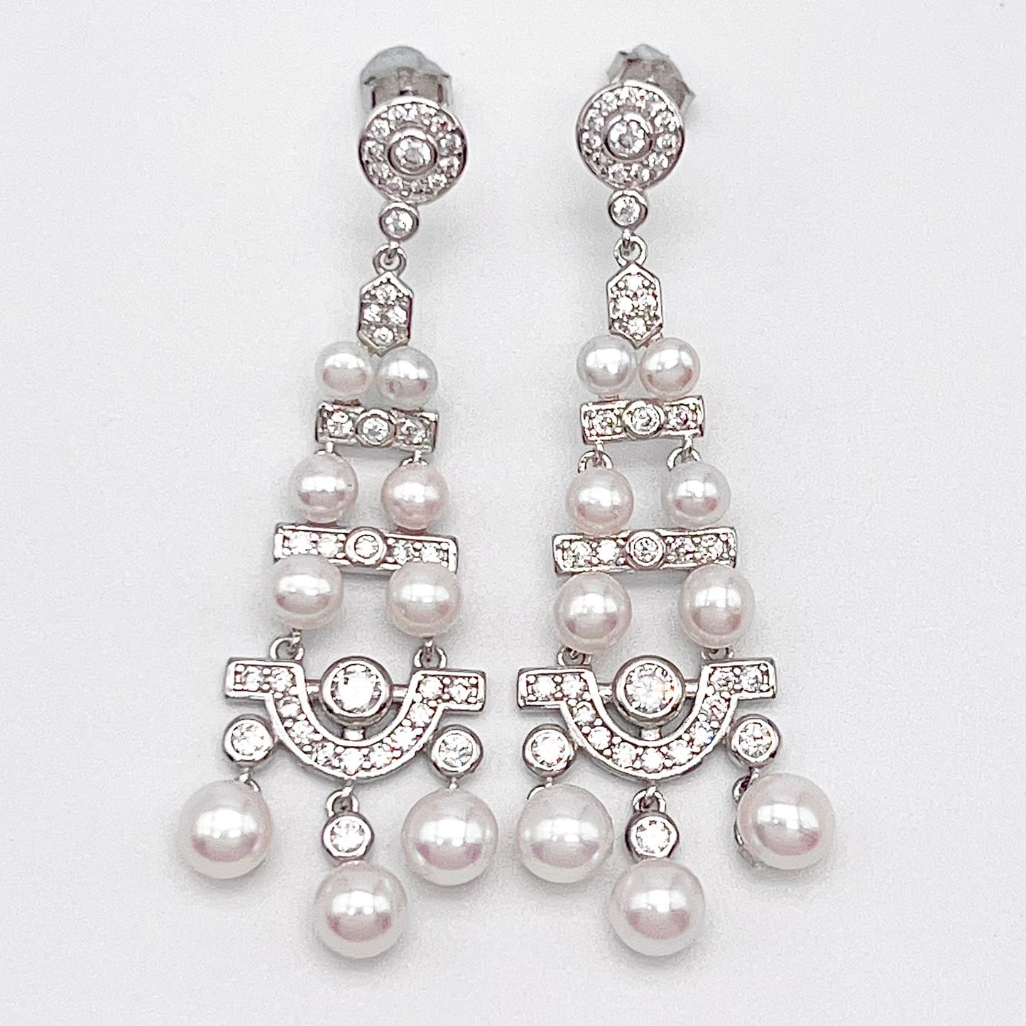 Antique Impression. Multi-pearl Earring in Silver 925. Edwardian Chandelier