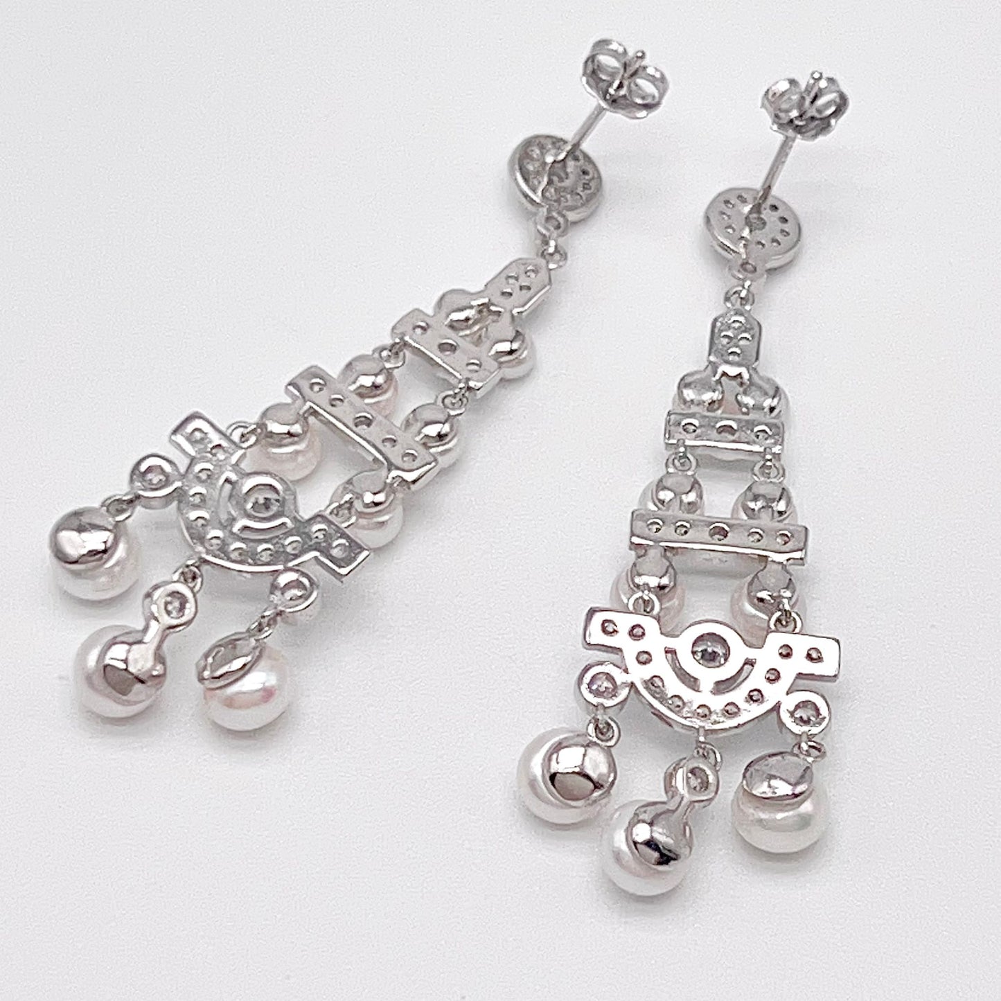 Antique Impression. Multi-pearl Earring in Silver 925. Edwardian Chandelier