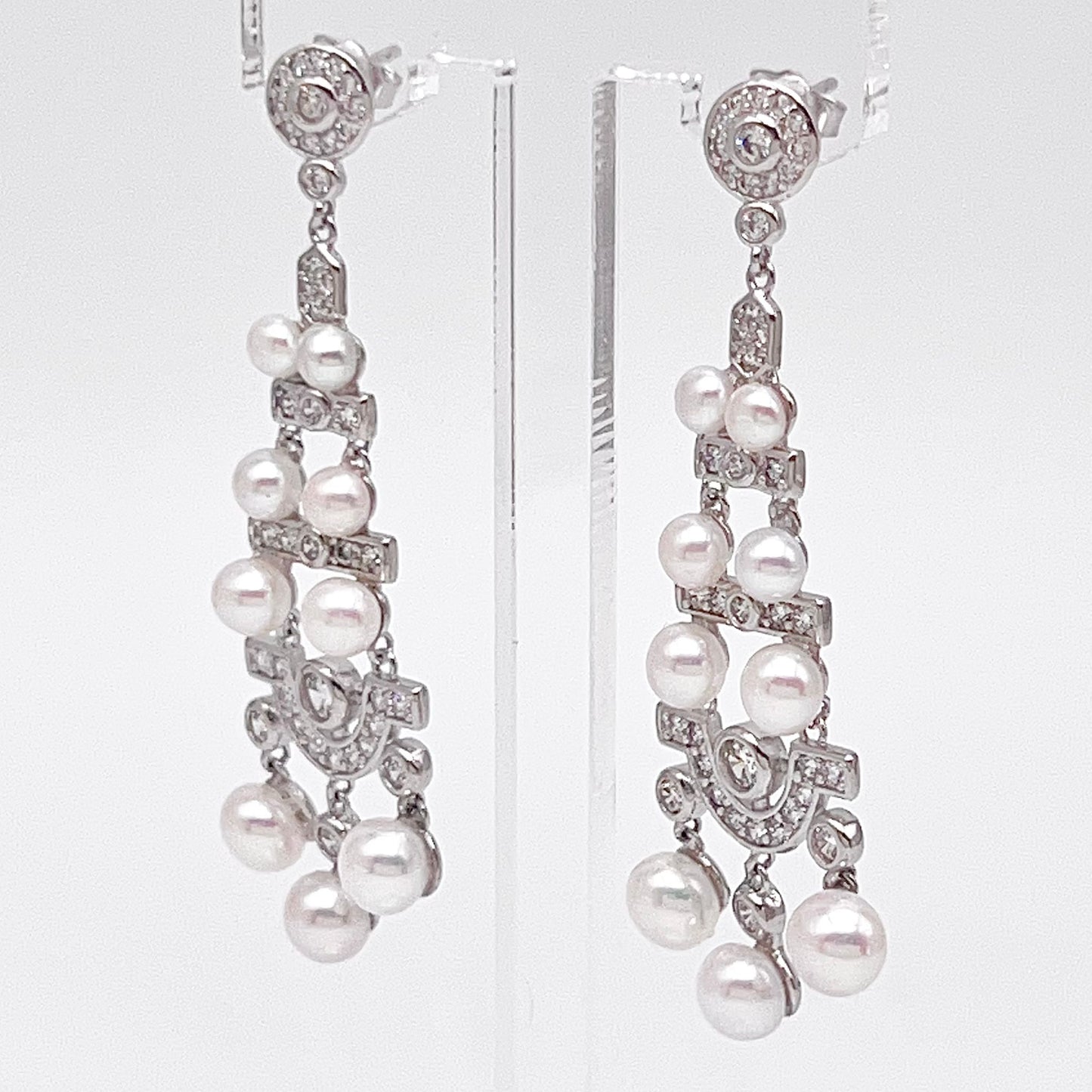 Antique Impression. Multi-pearl Earring in Silver 925. Edwardian Chandelier