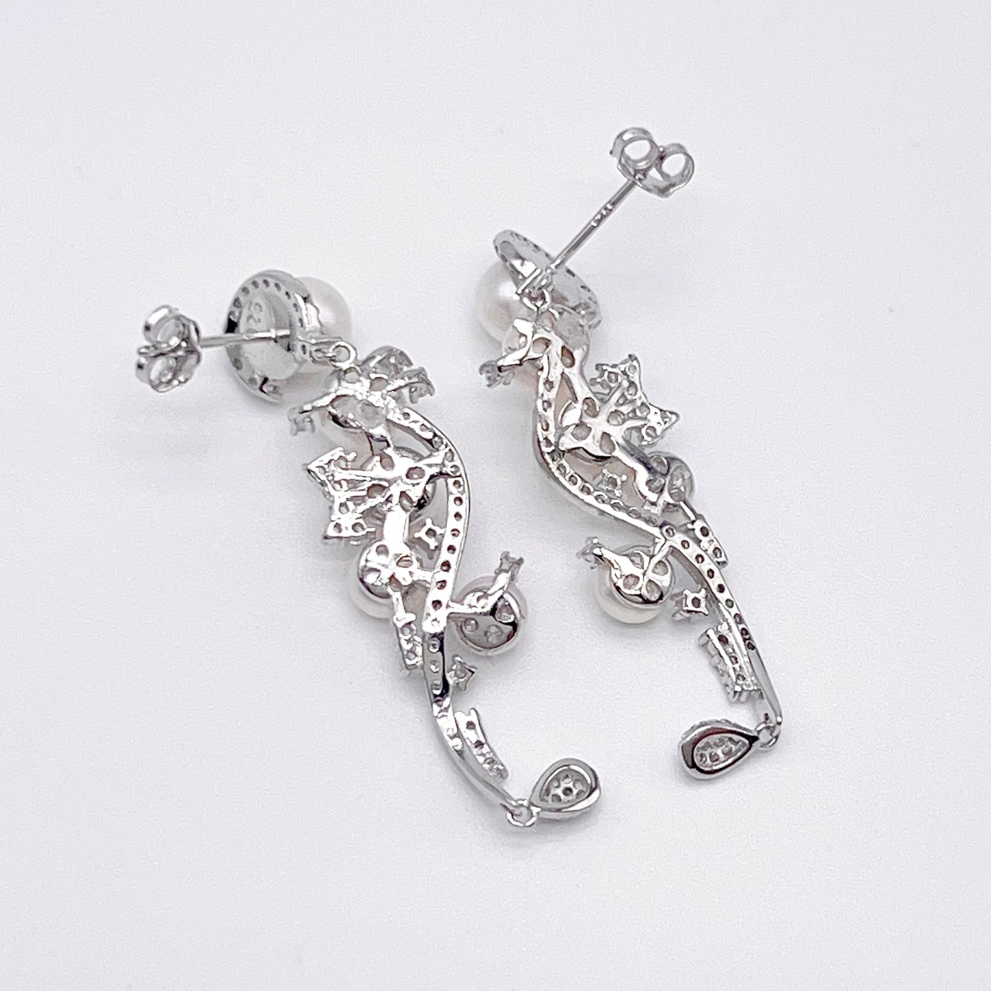 Retro Wind. Freshwater Pearl Earring and Ring Set in silver 925. Pearl bean